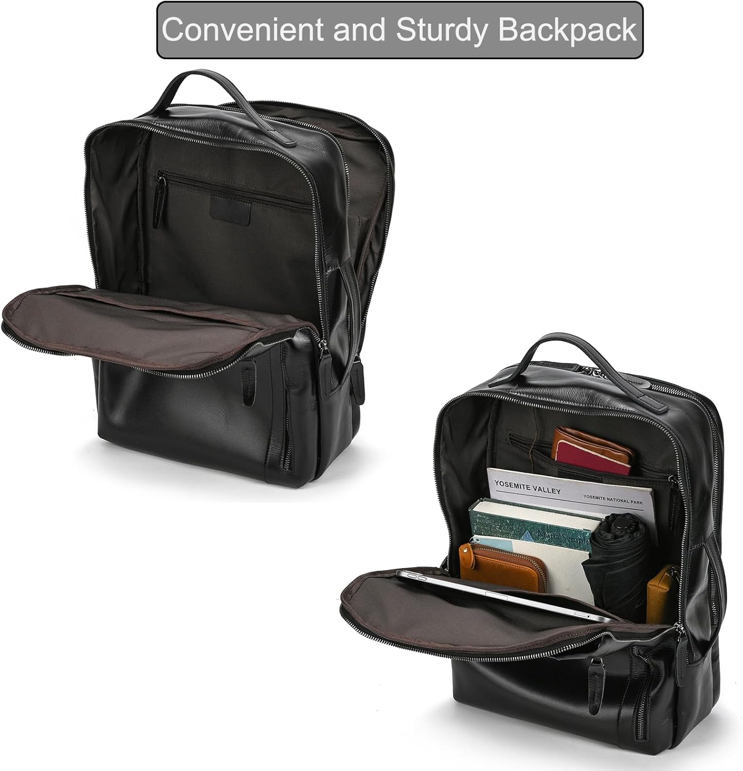 LUUFAN Genuine Leather Shoulder Bag for Men, Casual Backpack Laptop Rucksack Business Daypack Travel Outdoor Bag, Black