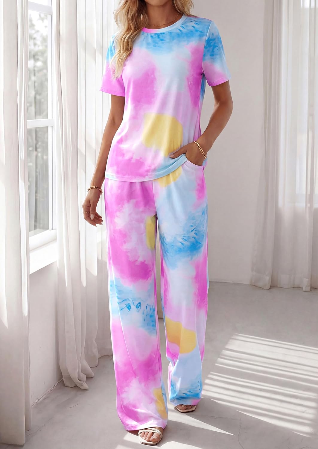 PRETTYGARDEN Women's 2 Piece Pajama Sets Summer 2026 Matching Lounge Outfits Short Sleeve Printed Sleepwear Spring PJ Set - Image 6