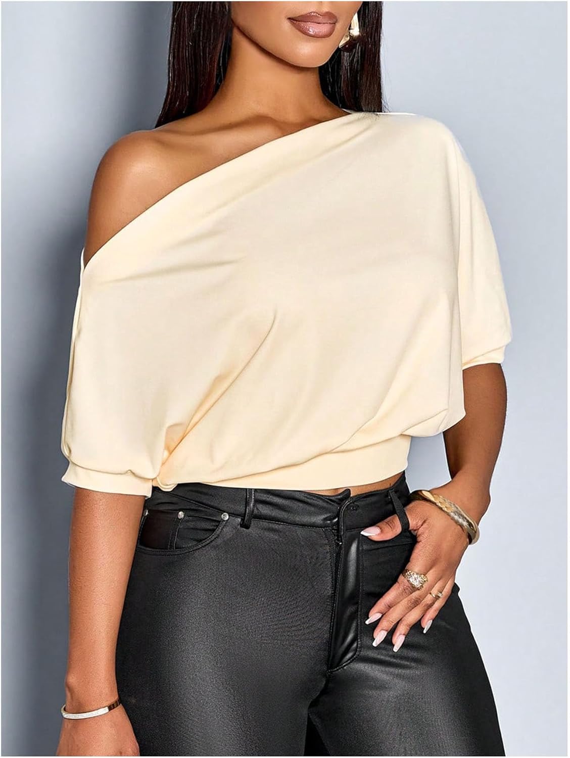 Verdusa Women's Cinched Waist Tops Short Sleeve T Shirts Formal Off The Shoulder Top - Image 4