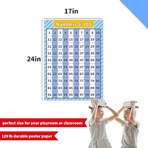 Miniatura 2 de Noare Carteles de números 1-100 para niños, 17.3 x 24 pulgadas, tamaño grande, póster de doble cara, póster educativo de aprendizaje preescolar para