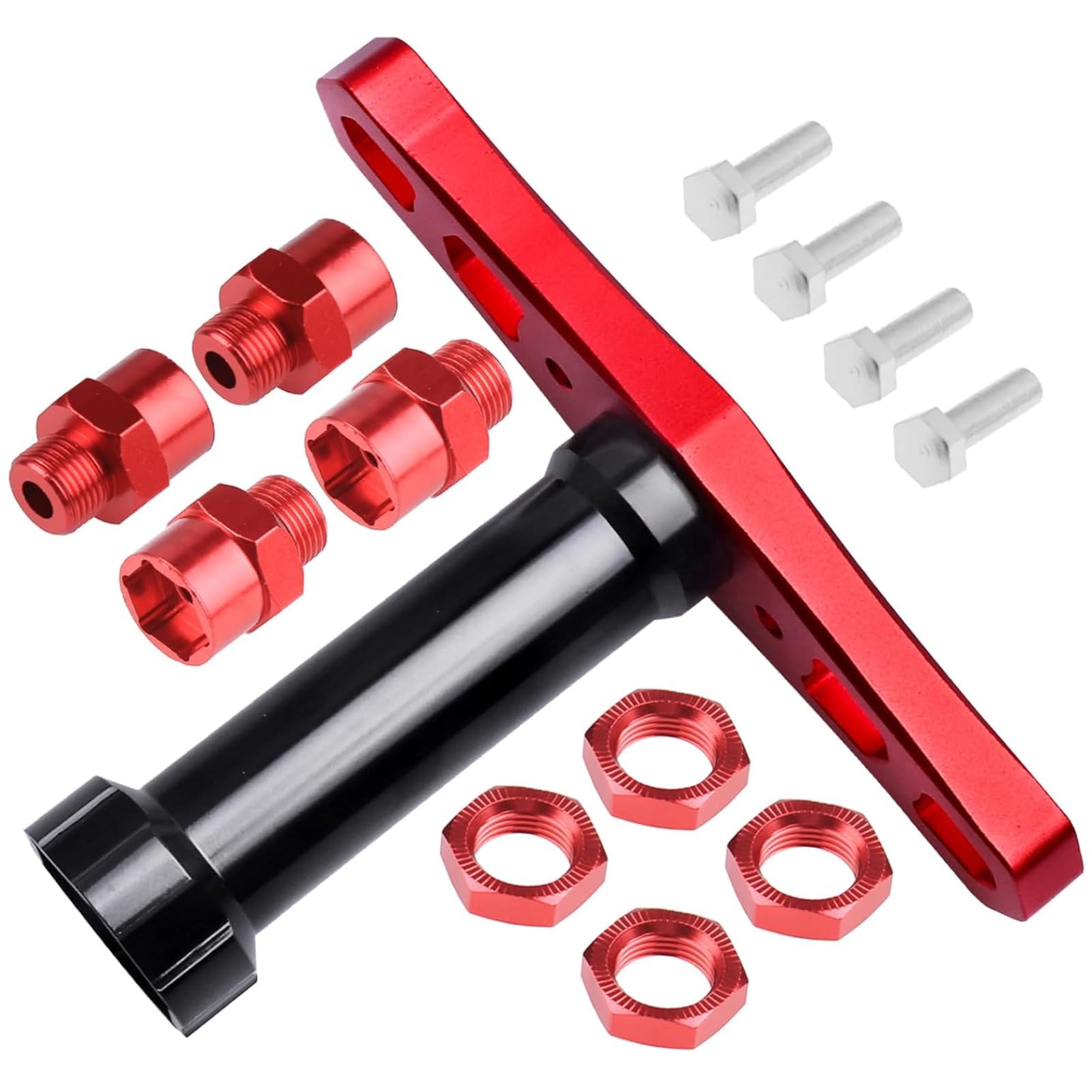 Hobbypark 12mm to 17mm Wheel Hex Hub Adapter Extension Conversion Offset for 1/10 RC Cars Trucks Off Road Buggy Upgrade 1/8 Tires (with Red Adapter)
