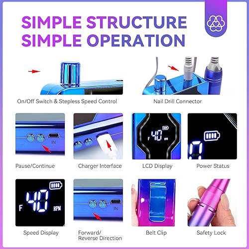 Miniatura 6 de Saviland Kit de taladro de uñas, máquina de taladro de uñas de 40000 rpm, lima de uñas eléctrica portátil para uñas acrílicas, bandas de lijado