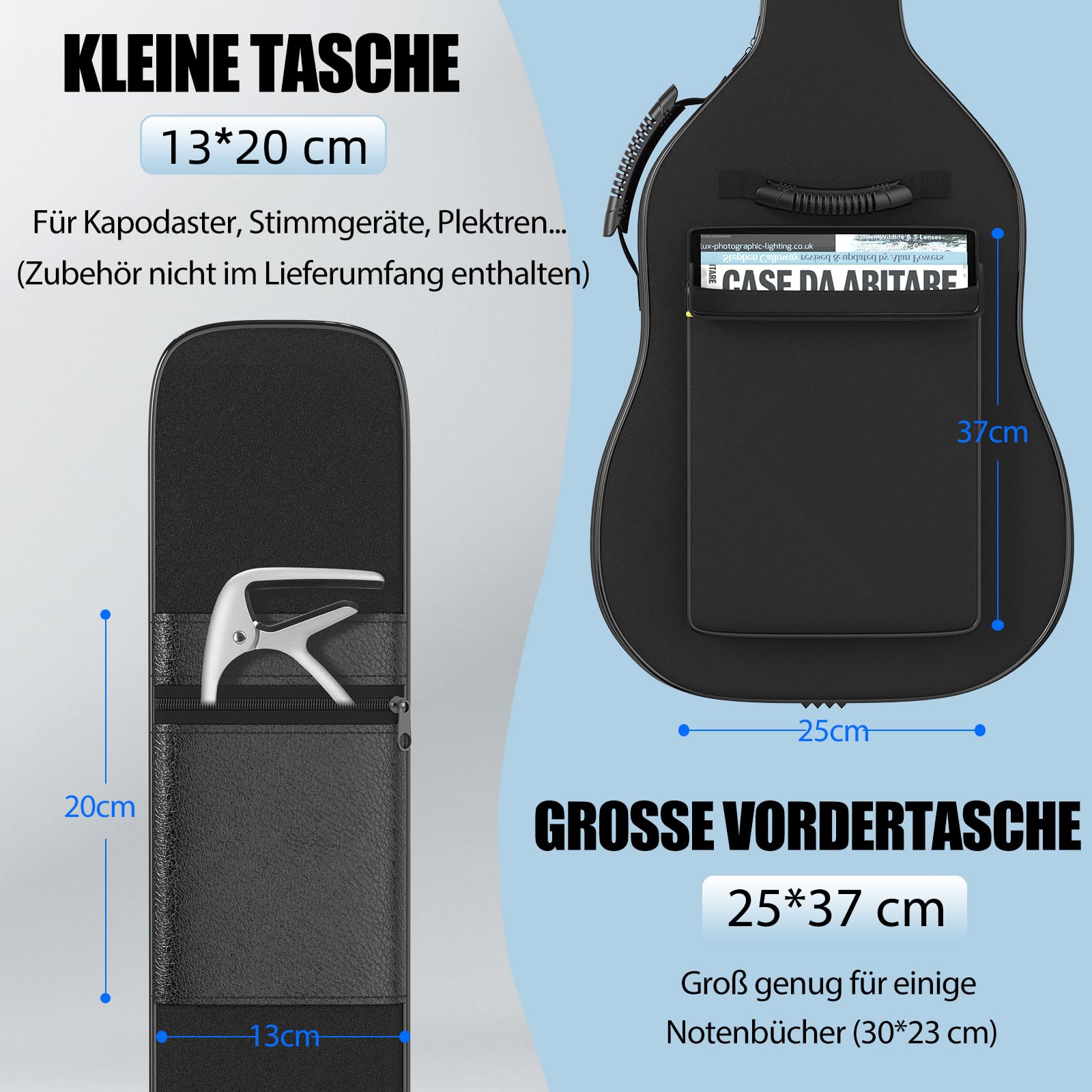 GLEAM Gitarrentasche - 8mm Schwammpolsterung für 104,1 cm/41 inch Akustik - wasserdicht
