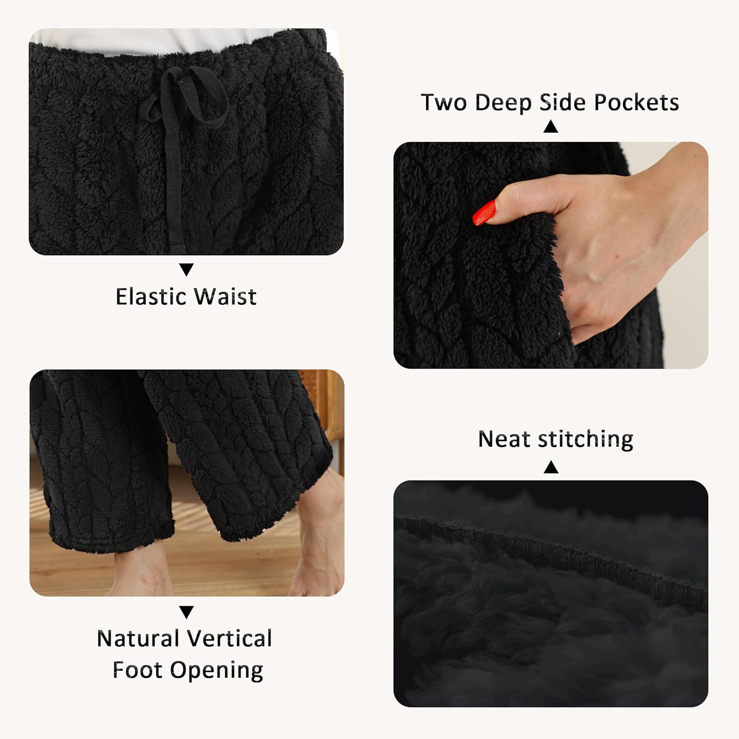 LYCY Fluffy Pajama Pants for Women, Comfy Fuzzy Pj Bottoms with Pockets Drawstring Fleece Sleepwear Soft Winter - Image 3