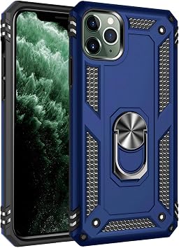 Fetrim Case Compatible with iPhone 11 Pro Double Layer Shockproof Protective Case with Rotating Ring Stand for Apple iPhone 11 Pro Navy Blue