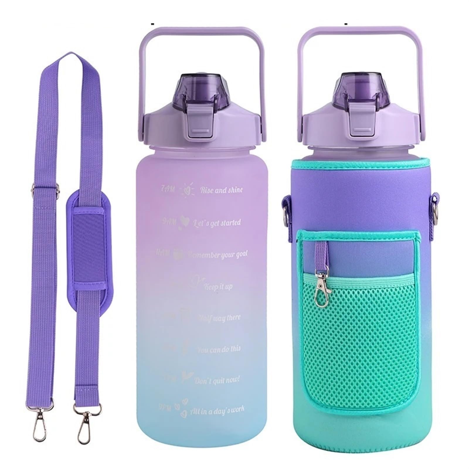 Bouteille d'eau de sport 2L ERICAT avec paille et housse de protection violette