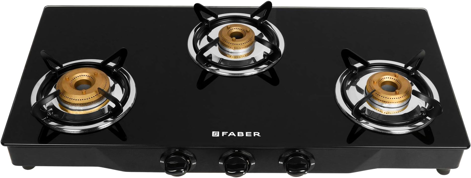 Faber Jumbo 3 Brass Burner Cooktop | 1 Jumbo, 1 Medium, 1 Small | Drip Tray | Toughened Glass | Manual Ignition | Ergonomic Knobs | Anti-Leak Tech | Powder Coated Frame | Jumbo 3BB BK