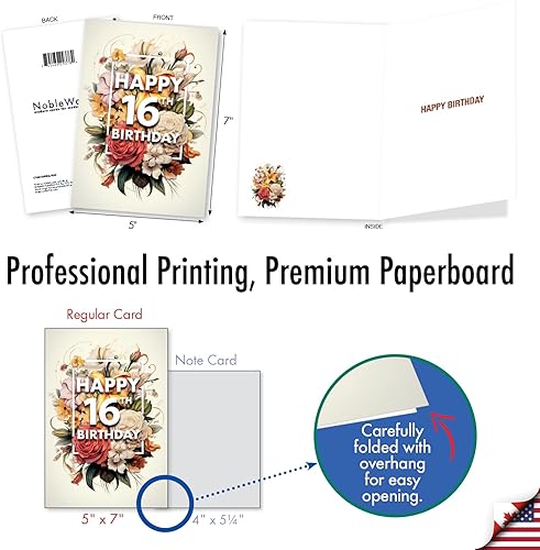 Miniatura 10 de NobleWorks Tarjeta de felicitación de cumpleaños de 16 hito con sobre de 5 x 7 pulgadas (1 tarjeta) Floral Age 16 C10057MBG