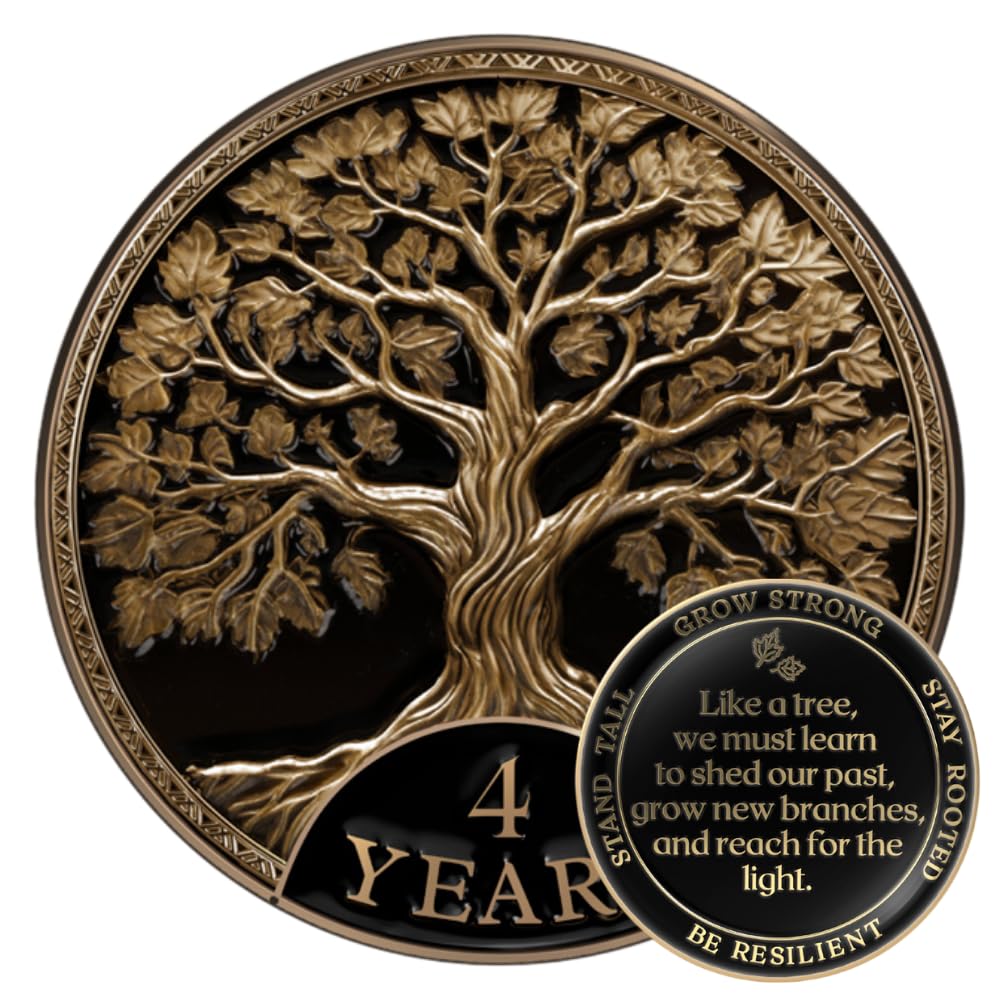 MilestoneMint 4 Year Sobriety Coin, Tree of Life, AA Coins and Medallions