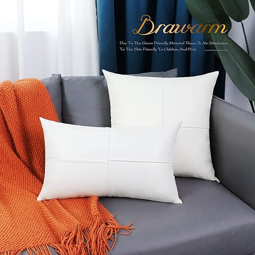 Miniatura 21 de BRAWARM Fundas de almohada de piel sintética de 20 x 20 pulgadas, paquete de 2, fundas de almohada de cuero crema, almohadas decorativas de cuero