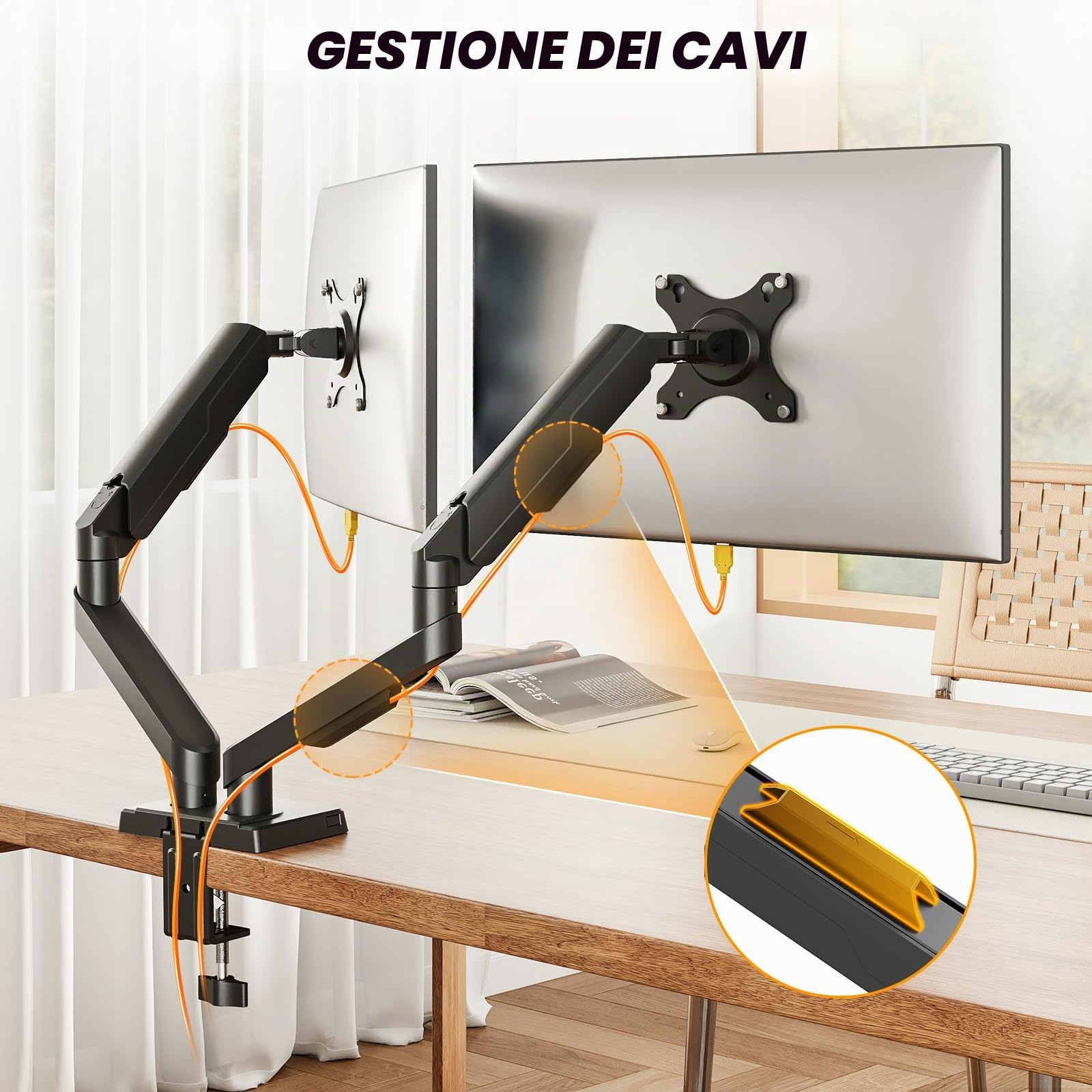 TVON Braccio Doppio Monitor Supporto Schermi 17-35" Montaggio su Banco Reg Altezza 2-10 Kg Schermo Inclinazione Giro Rotazione VESA 75/100 mm Per Home Office