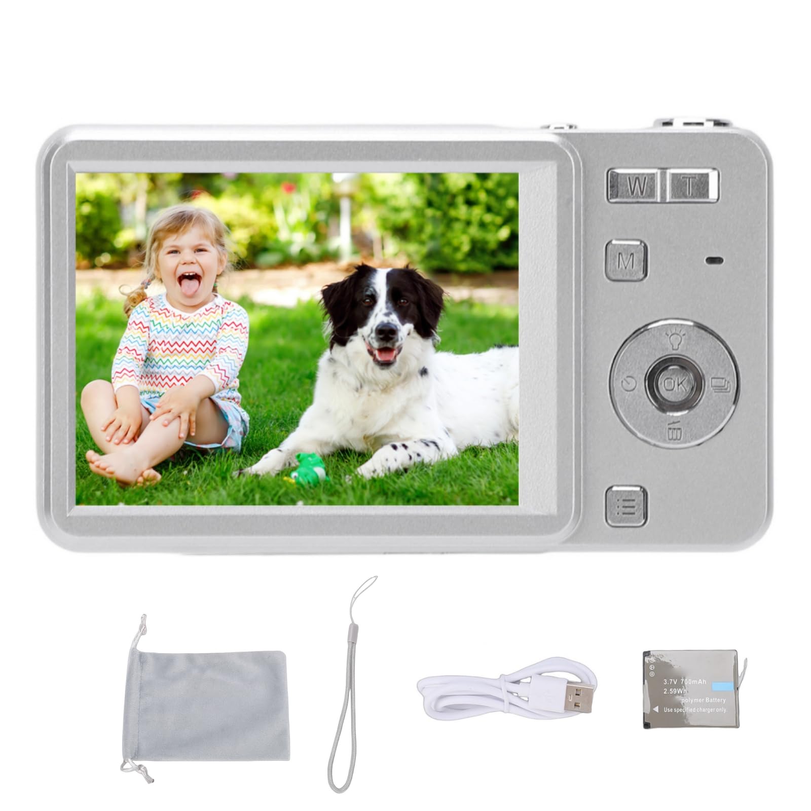 Fotocamera digitale 4K da 64 MP, fotocamera compatta, zoom digitale 16x, fotocamera scorrevole con schermo da 2,8 pollici, luce di riempimento dotata di batteria da 700 mAh, per viaggi