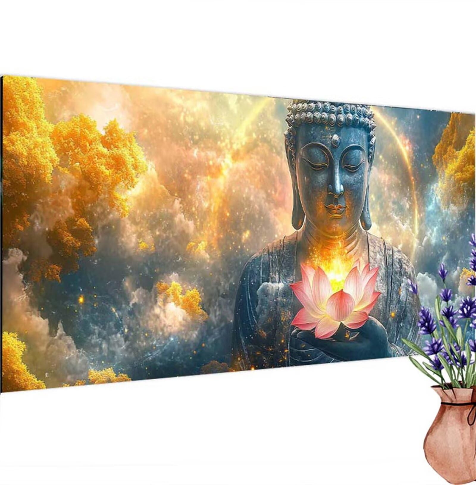 Diamond Painting Bouddha, Diamond Painting Adulte Grand XXL 140x70 cm, DIY 5D Fleur Diamant Broderie Kit Complet Enfant Débutants Crystal Artisanat Kit pour Decoration Murale, Cadeau Homme Model-434