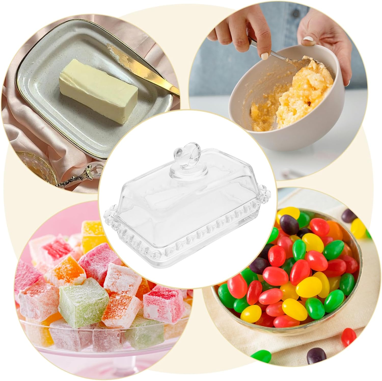 Butter Crock Lid Covered Butter Dish Glass Cover Serving Plate Dome for Home