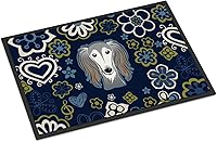 Vista 201 de Caroline's Treasures BB1449JMAT - Tapete de bienvenida de carlino negro, 24 x 36 pulgadas, tapete azul para puerta delantera, para interiores