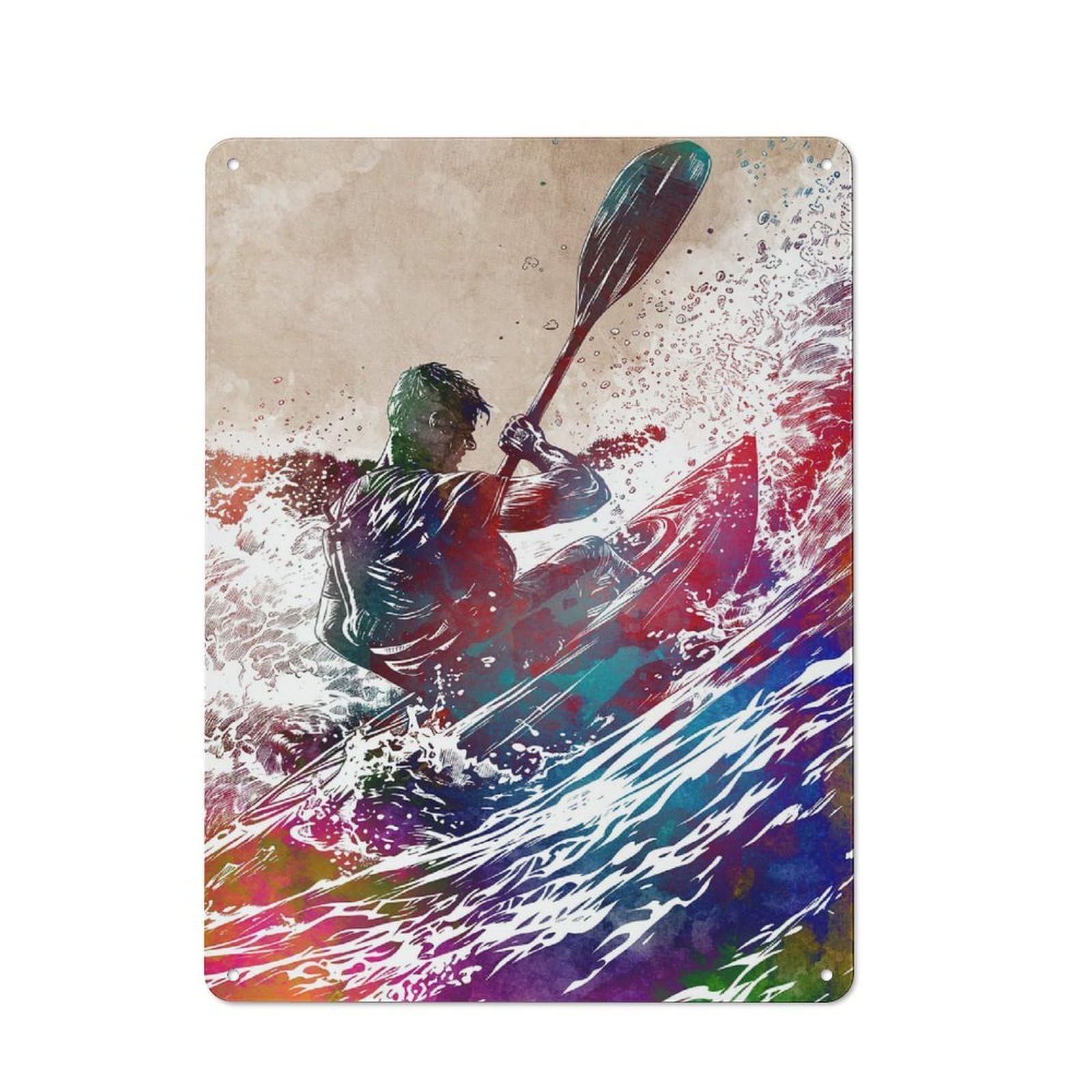 Classic Kayaking Watercolor Art Metal Wall Plaque 40x30cm, Nostalgic Wall Art for Living Room, Hallway, Kitchen Or Cafe