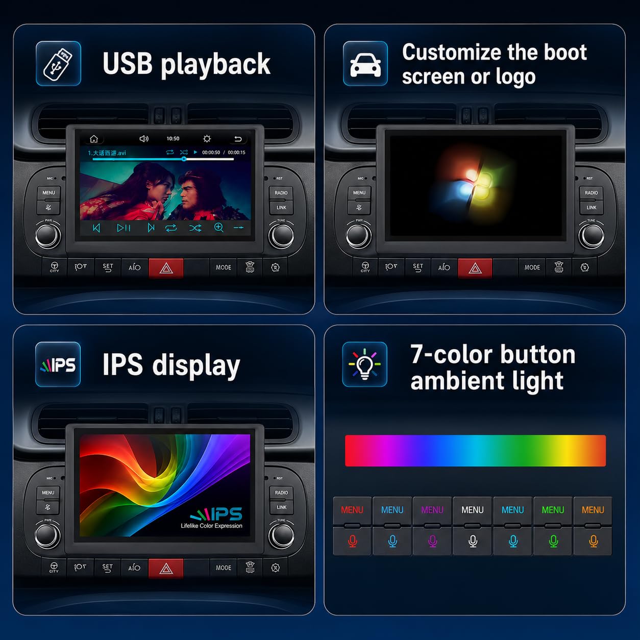 FIAT Panda 2013-2020 Autoradio 1 DIN CarPlay wireless Android Auto DSP RDS | Sistema Linux,avvio rapido 2s,Plug&Play,Bluetooth,CANBUS,comandi volante originali,schermo supporto telecamera posteriore