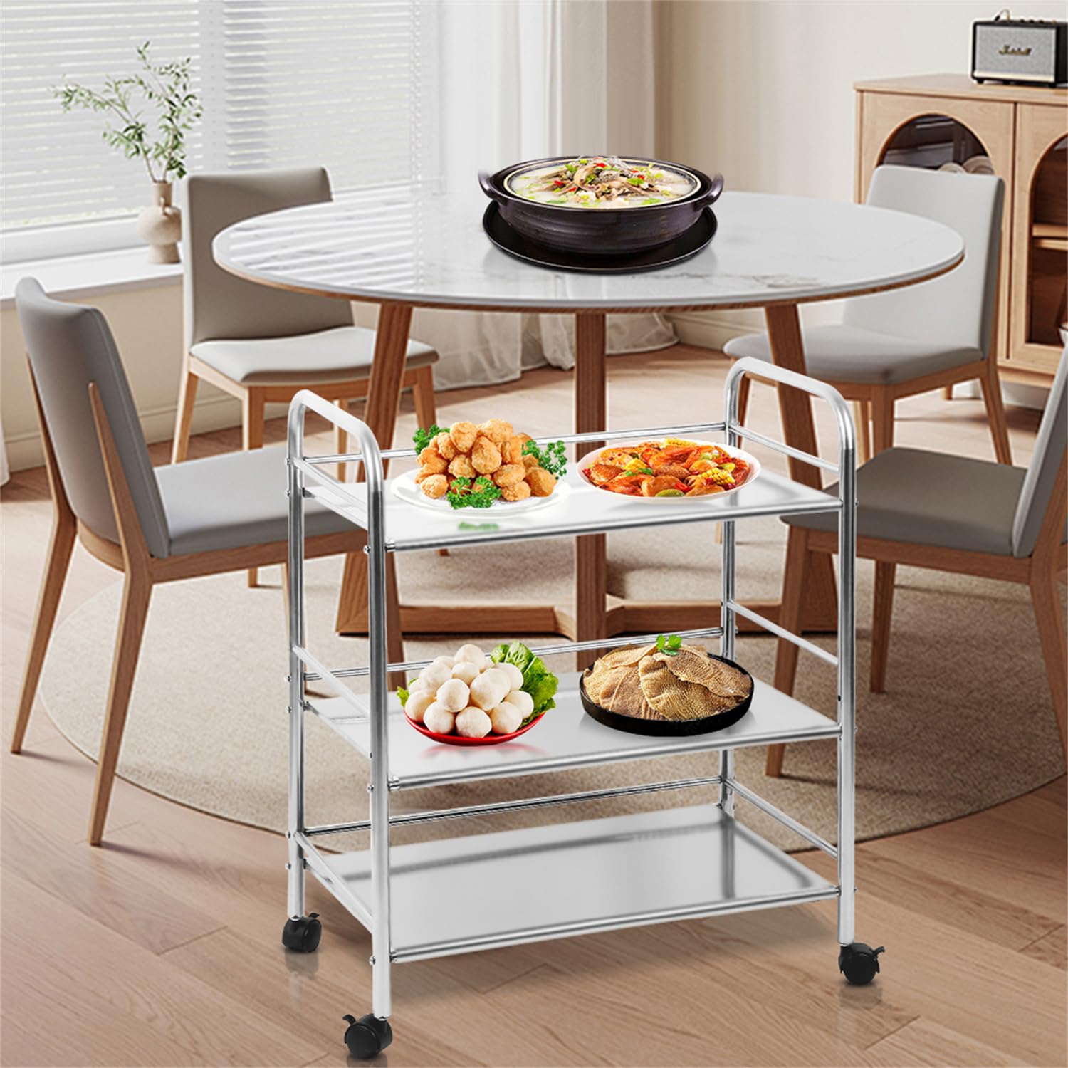 Muelle - Carro de cocina con ruedas estable y fácil de mover (plata, 61 x 36 x 75 cm)