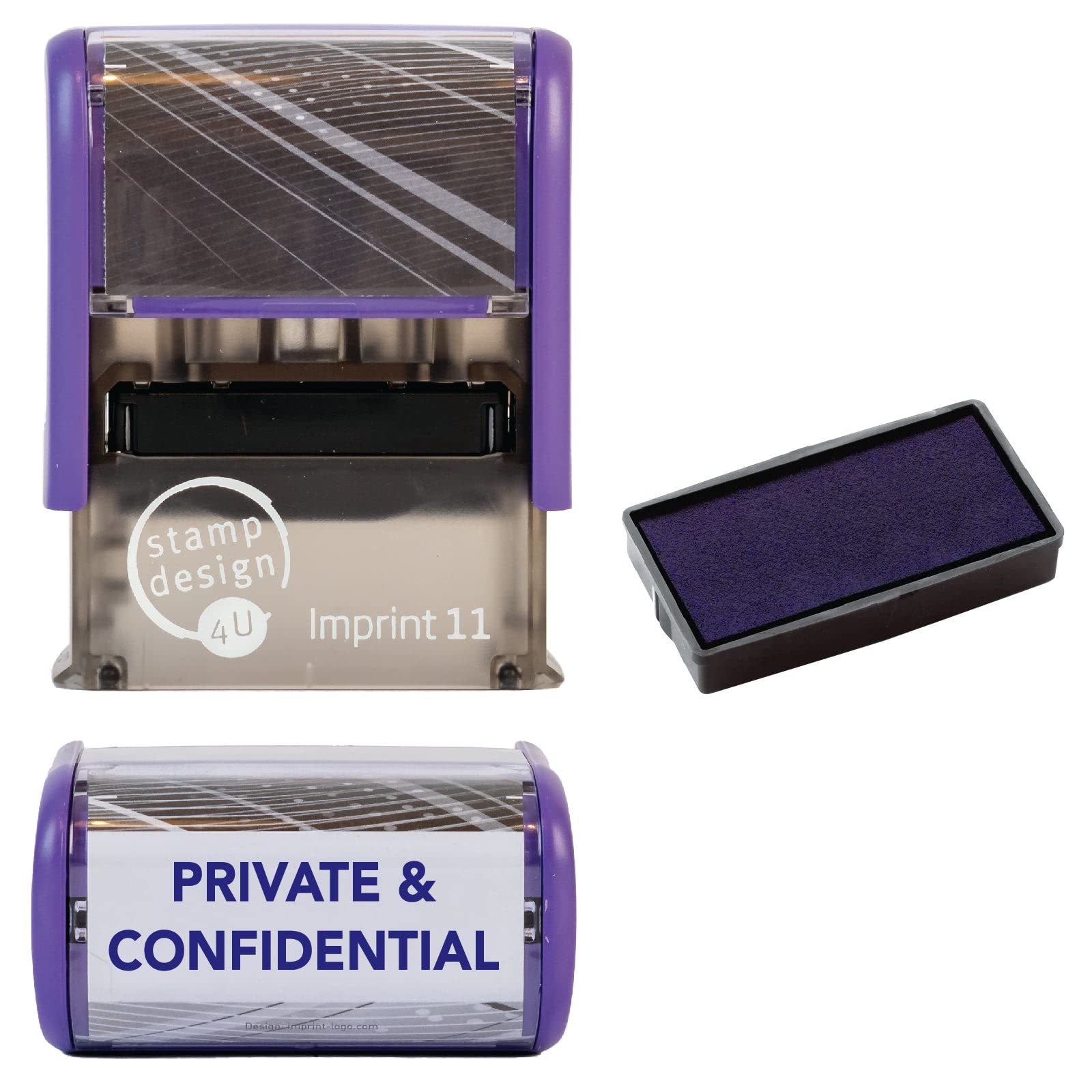 Private and Confidential Self Inking Rubber Stamp for Your Documents - in Blue Ink with 1 Inkpad Refill