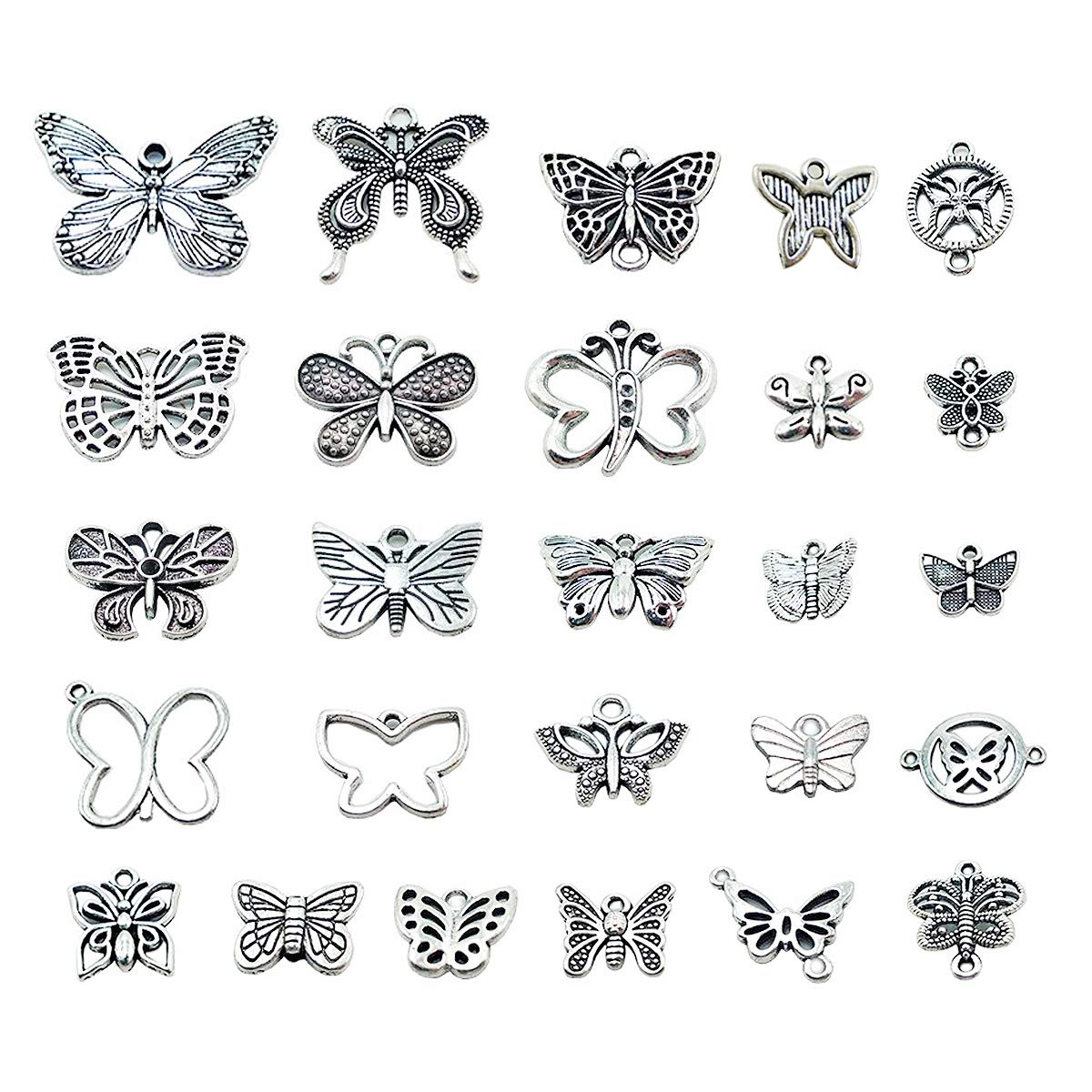 78PCS Butterfly Charms Beads Necklace Pendants DIY for Jewelry Making and Crafting, Silver Plated Butterfly Charm