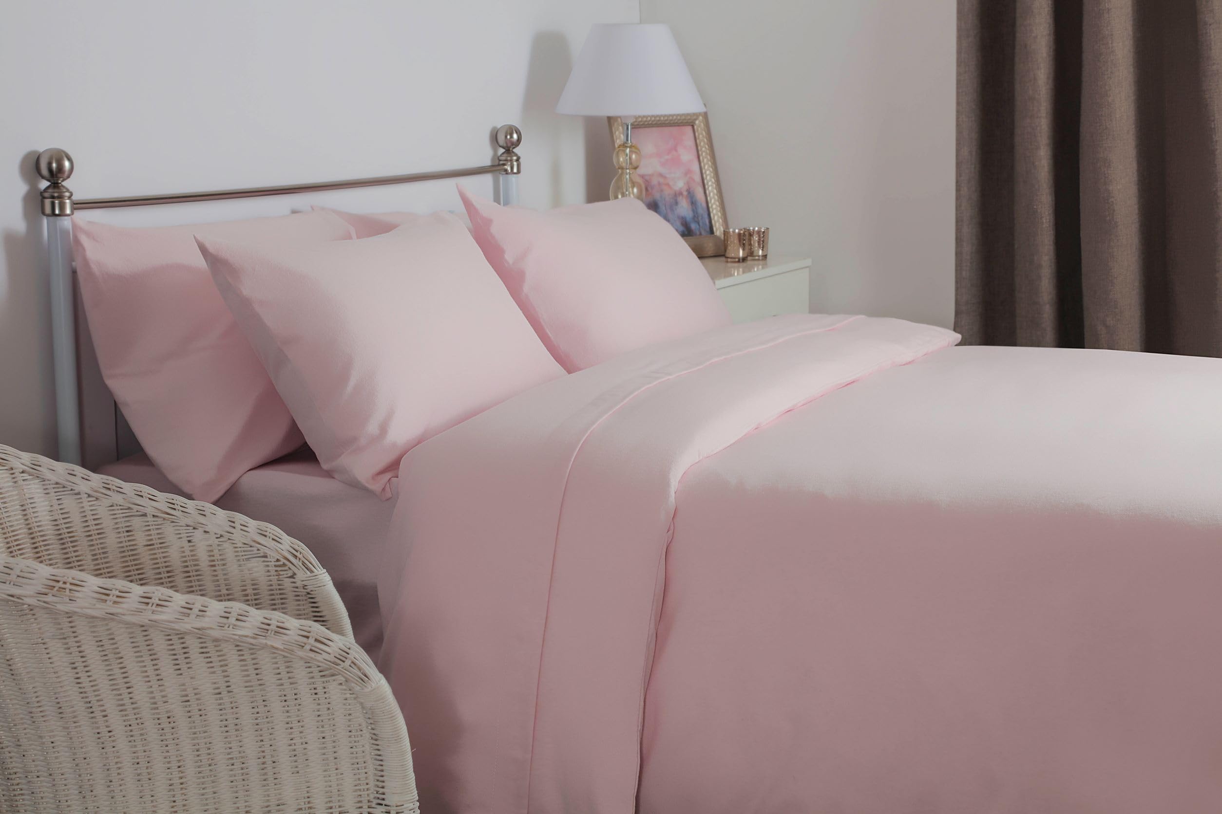 Belledorm Pink 100% Brushed Cotton Flanelette Deep Fitted Sheets In 38Cm (King Size 152Cm X 198Cm X 38Cm)