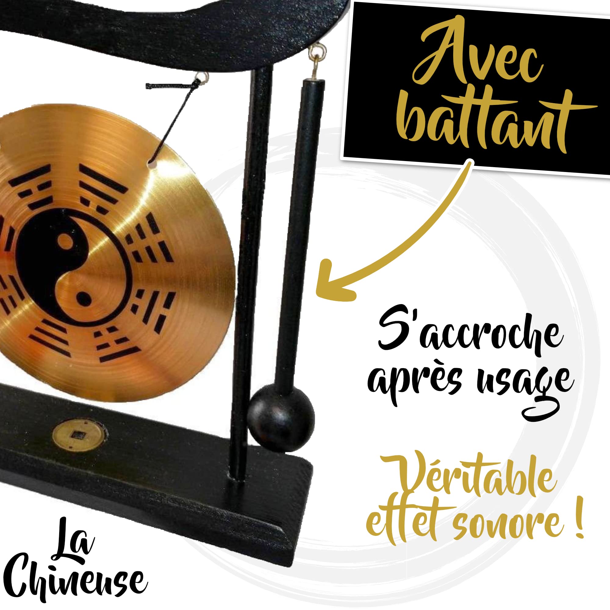 Yin Yang - Gong - Decoración Zen de Madera y Cobre - Objeto Decorativo asiático para Interior, hogar, Oficina, salón, Idea de Regalo de Japón Asia - Tradición asiática