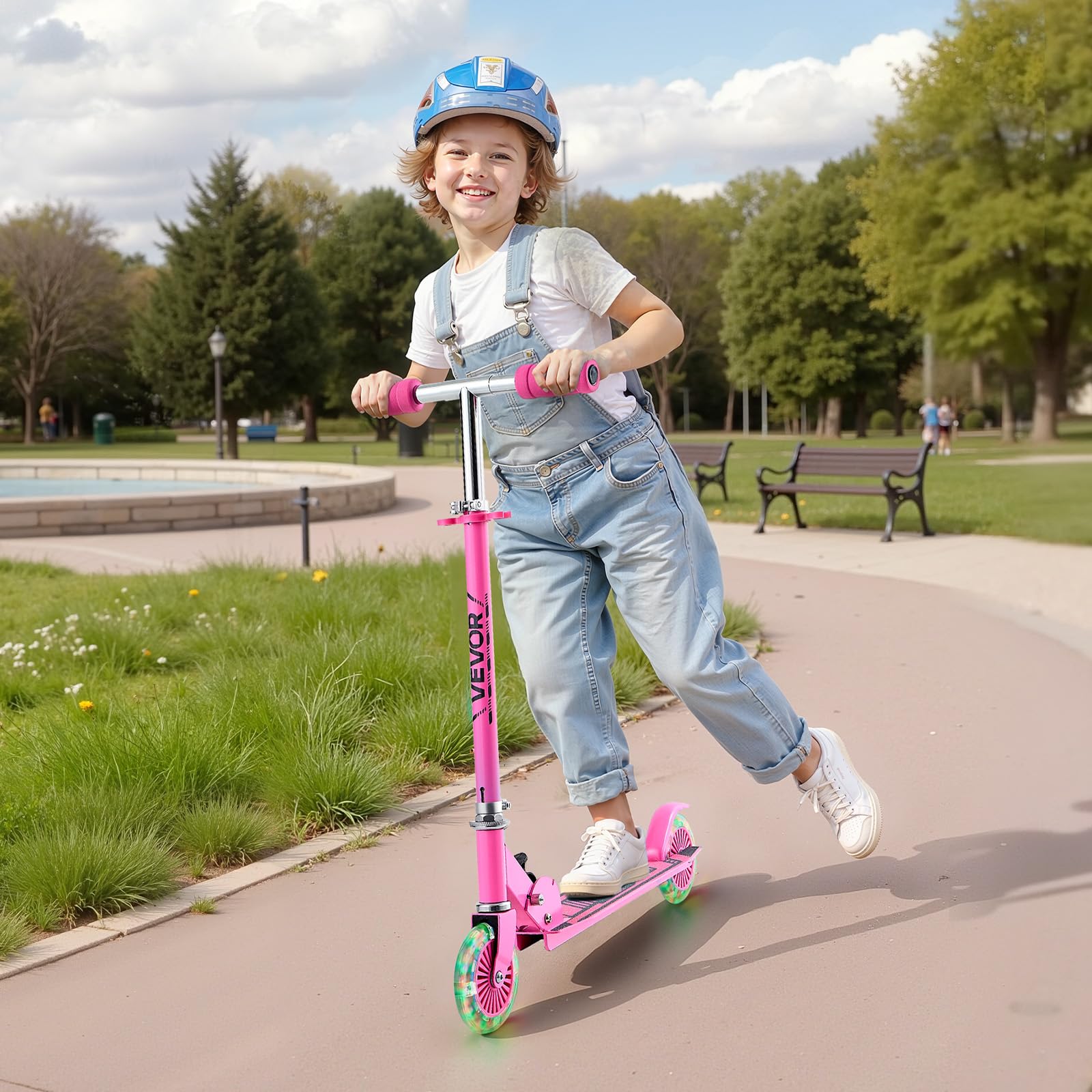 VEVOR Trottinette pour Enfants à partir de 3 Ans, patinette à 2 Roues Lumineuses, Guidon réglable en Hauteur, Large Plateau antidérapant, Cadre léger et Pliable pour garçons et Filles à 50 kg, Rose