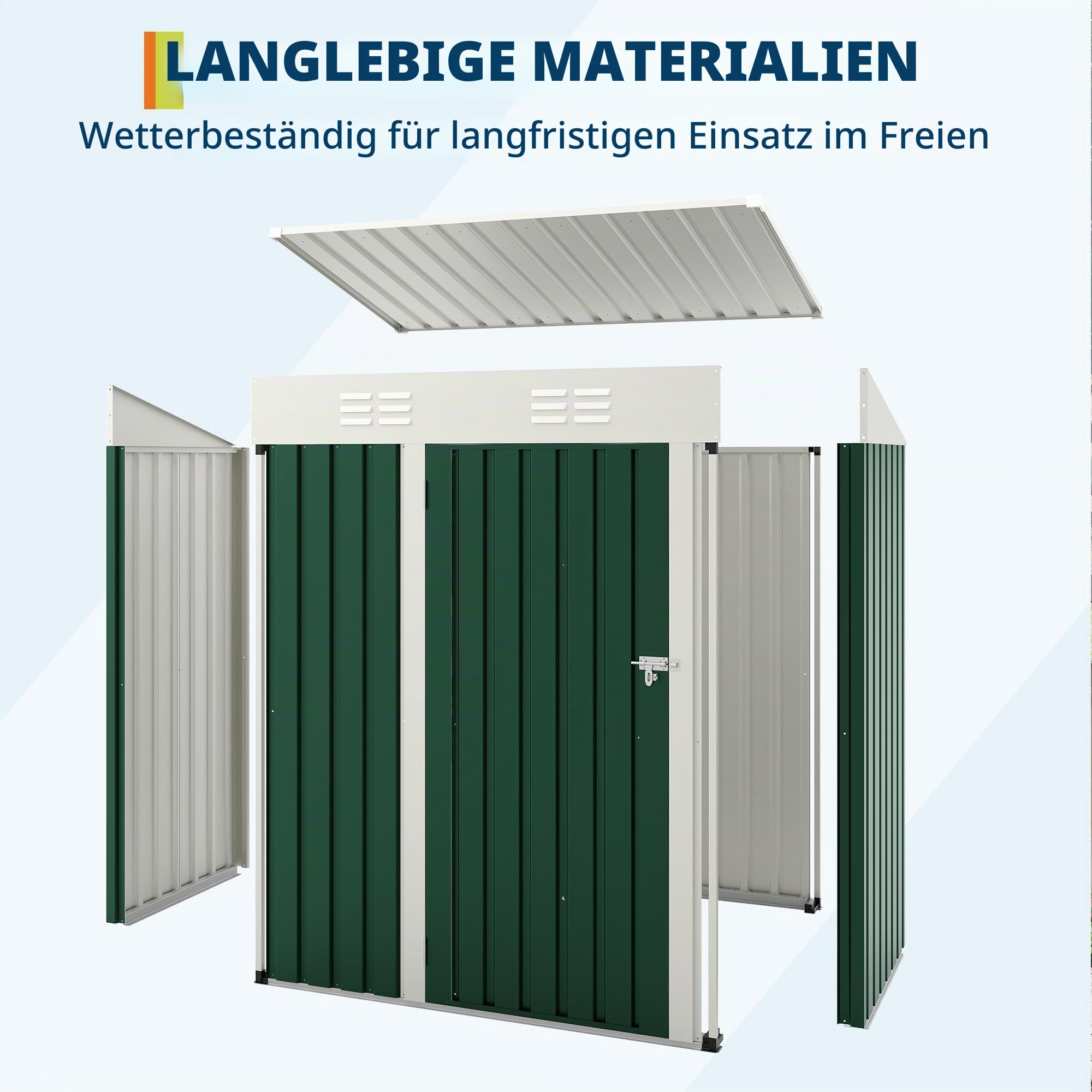Metall Geräteschuppen 152x89x183cm, Gartenschuppen Aus Metall, Lagerschuppen Im Freien, Gartenhaus Mit Pultdach, Belüftung & Abschließbaren Türen Für Hinterhof, Terrasse, Rasen
