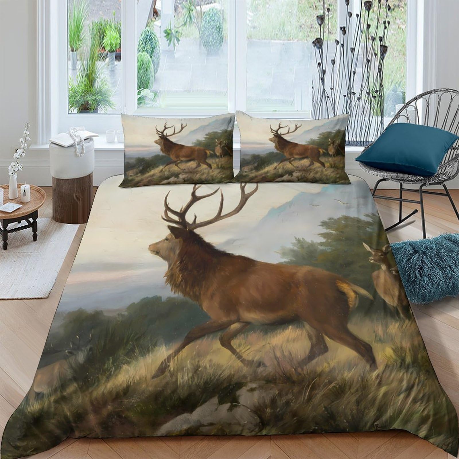 Ctjqhvkz Style-8 3D Printed Wild Deer Fitted Sheet Microfiber Art Forest Landscape Mattress Cover For Bedroom Guest Room Decor Single（135X200cm）