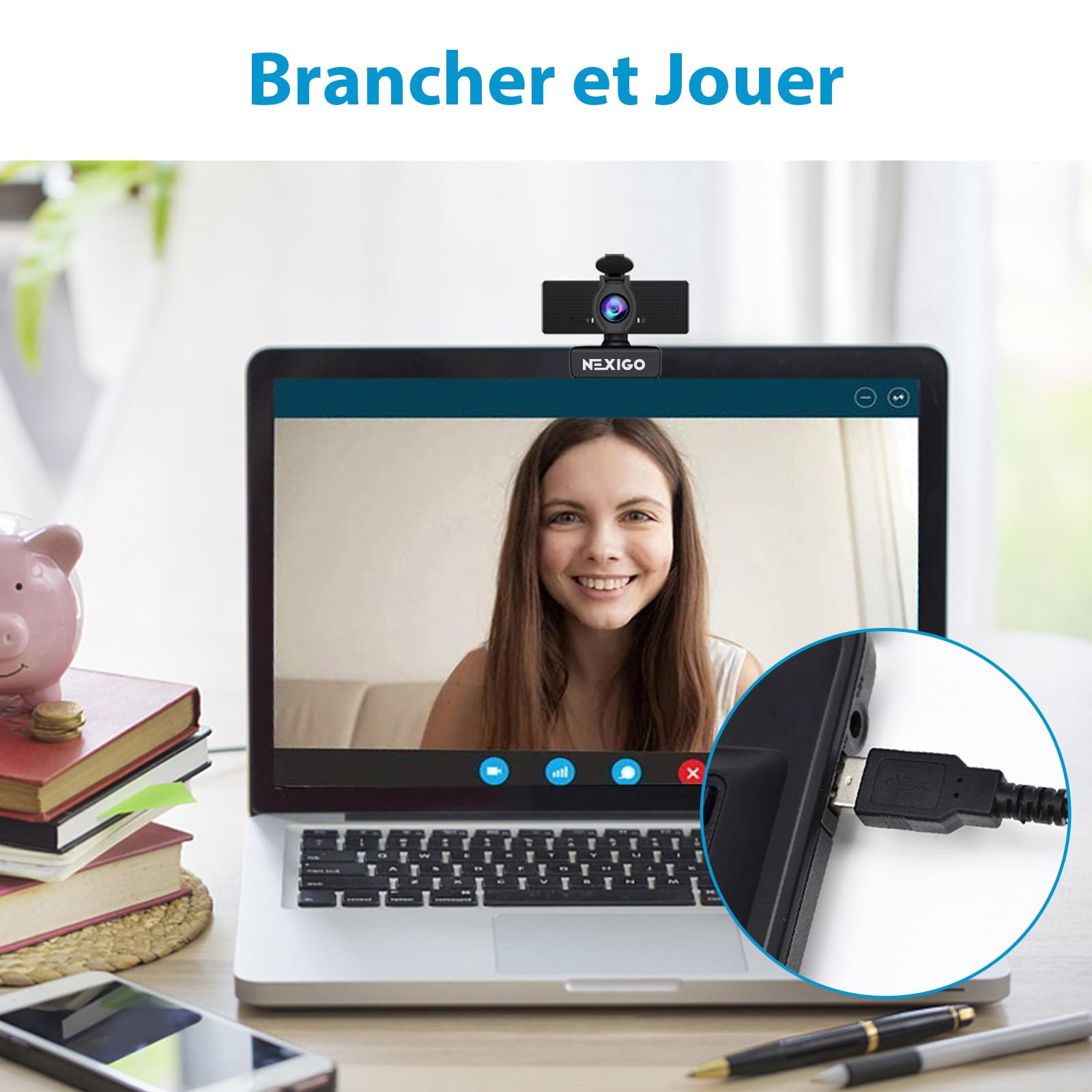 NexiGo N60 1080P Webcam Full HD avec Microphone, Champ de Vision Ajustable, Caméra USB pour Ordinateur