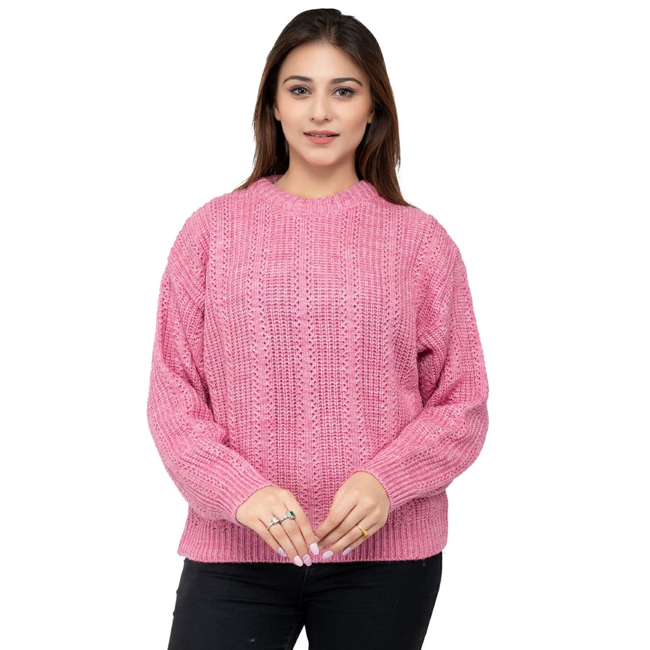 wear lusso Women's Wool Round Neck Pullover Sweater (20-13JY-OTFJ_Baby Pink-picture-17