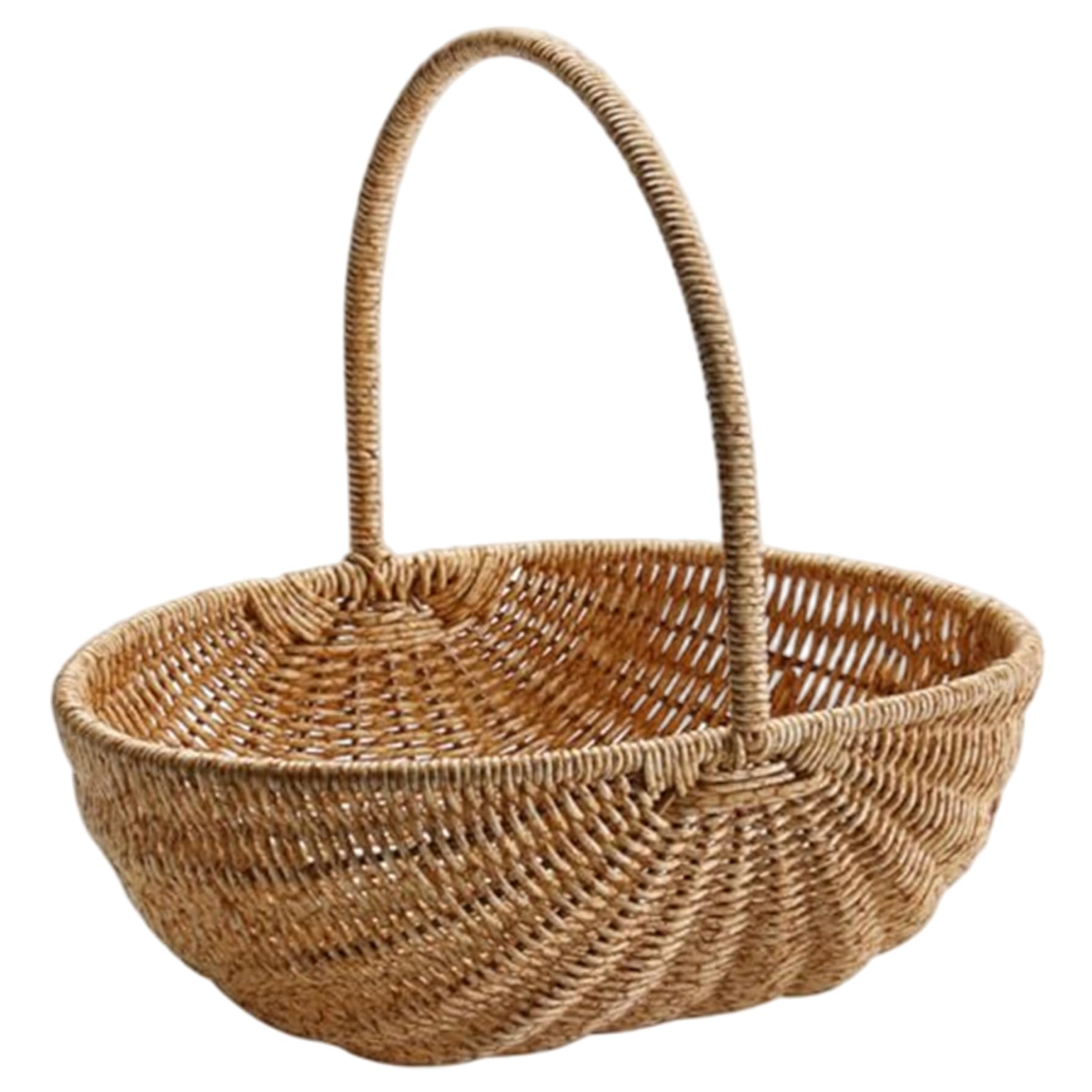 Harvest Basket Woven Wicker Basket with Handle Portable Storage Organizer for Picnics Fruit Vegetable Organizing