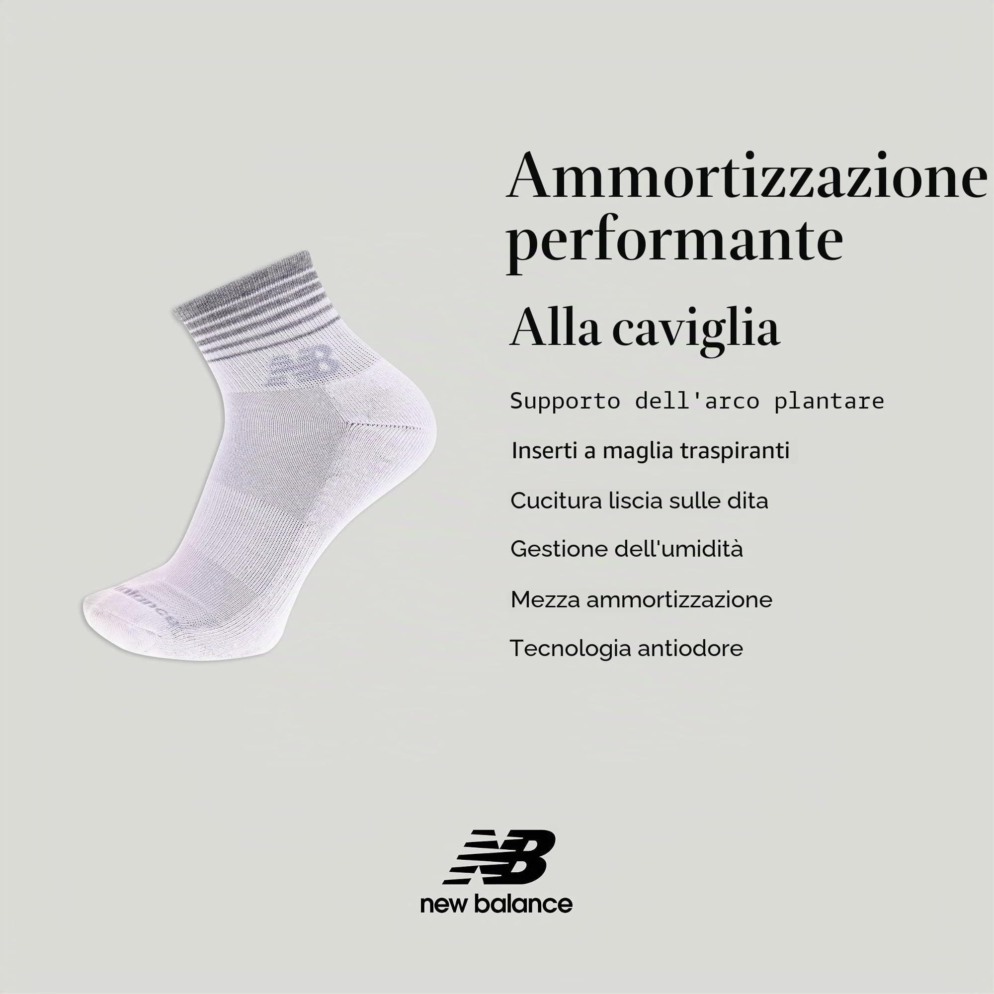 New Balance Performance Cushioned Ankle Socks - 6 Pairs - Moisture Wicking Caviglia 6 Paia Unisex - Adulto