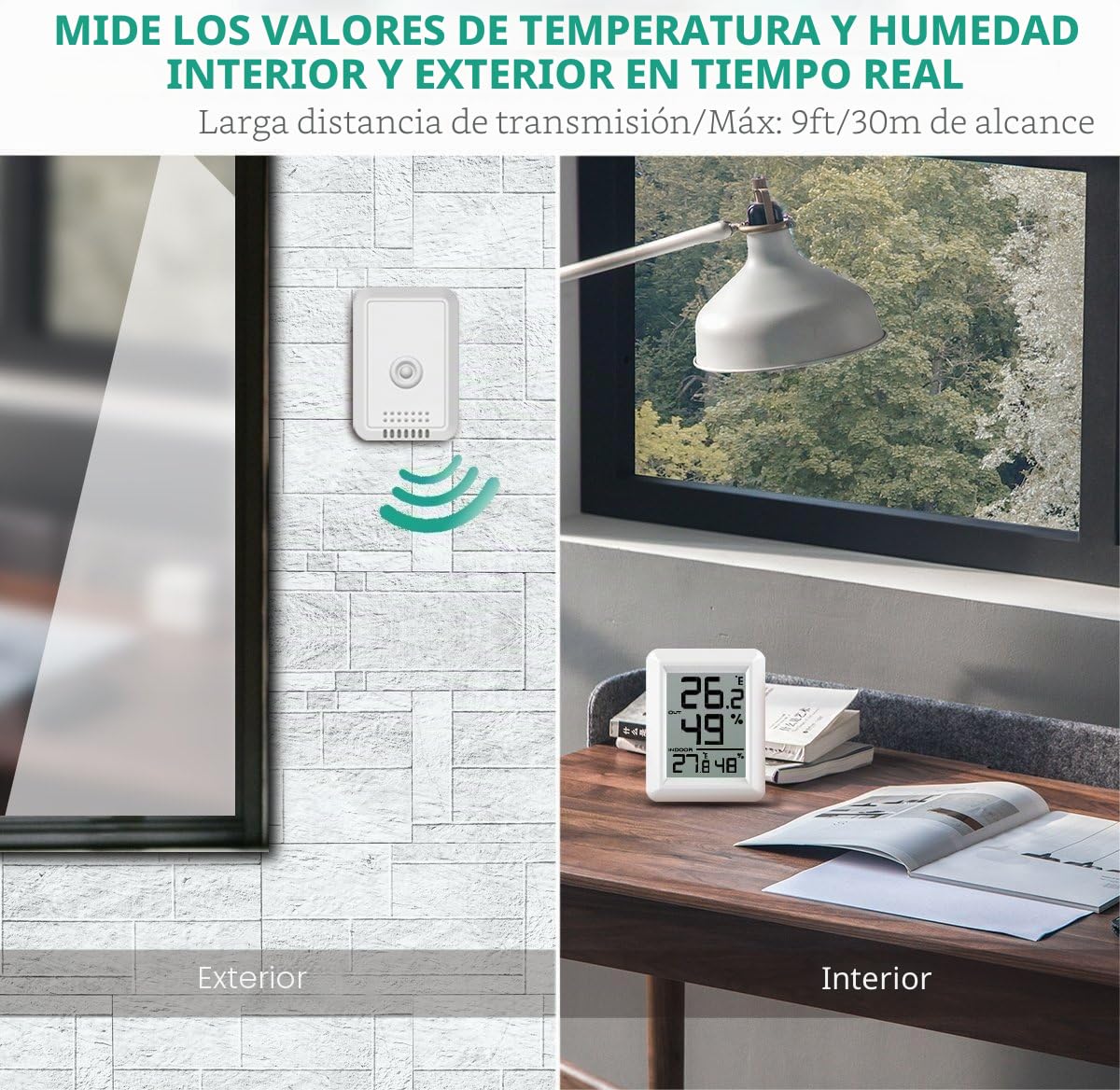 ORIA Termómetro Higrómetro Interiores y Exteriors, Termómetro Ambiental Digital con Sensor, Medidor de Humedad Temperatura con Gran Pantalla LCD, Interruptor ℃/℉ para Habitación del Bebé, Oficina