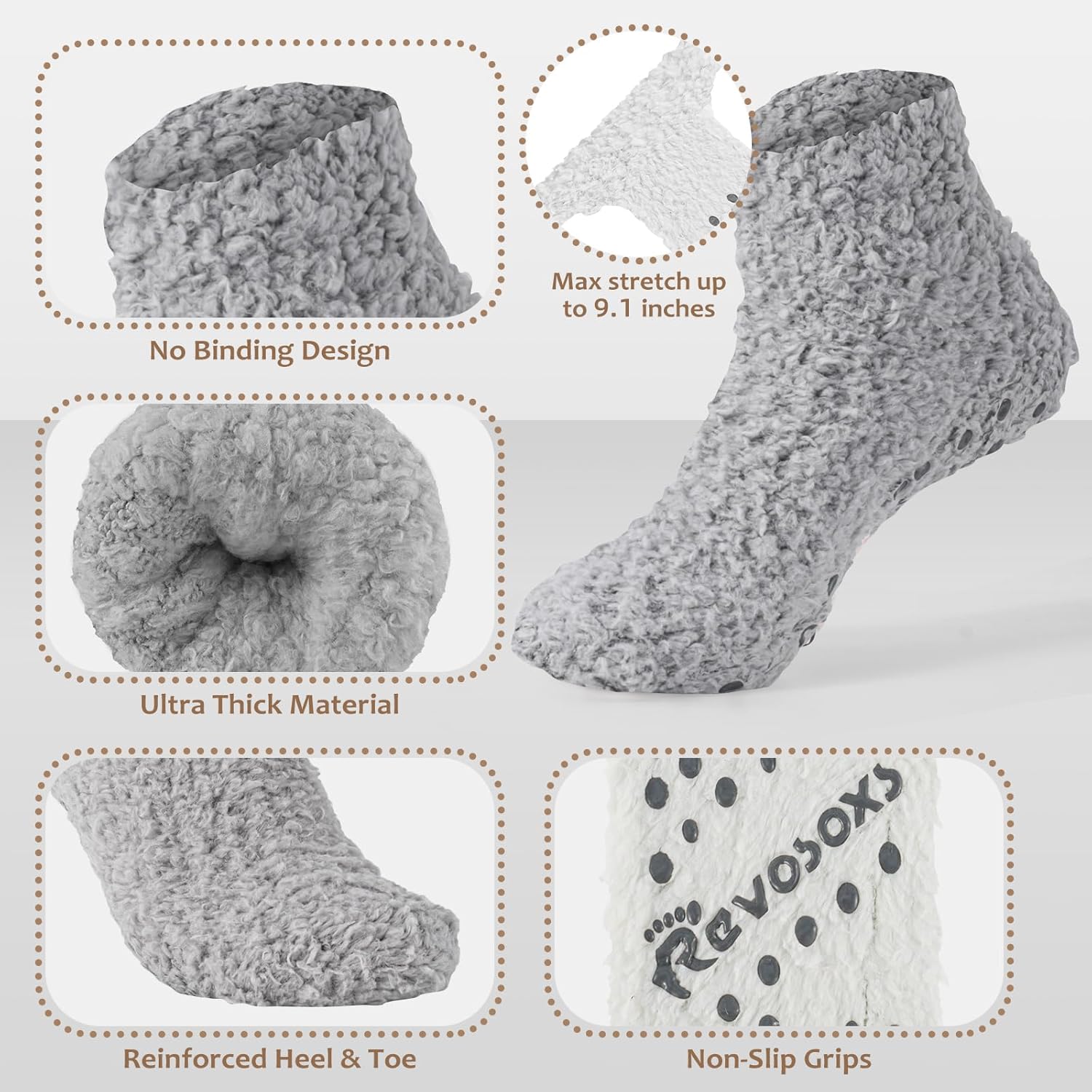 Fuzzy Grip Socks for Women Men,Thick Warm Slipper Cozy Fluffy Non Slip Ankle Valentines Fuzzy socks With Grips. - Image 5
