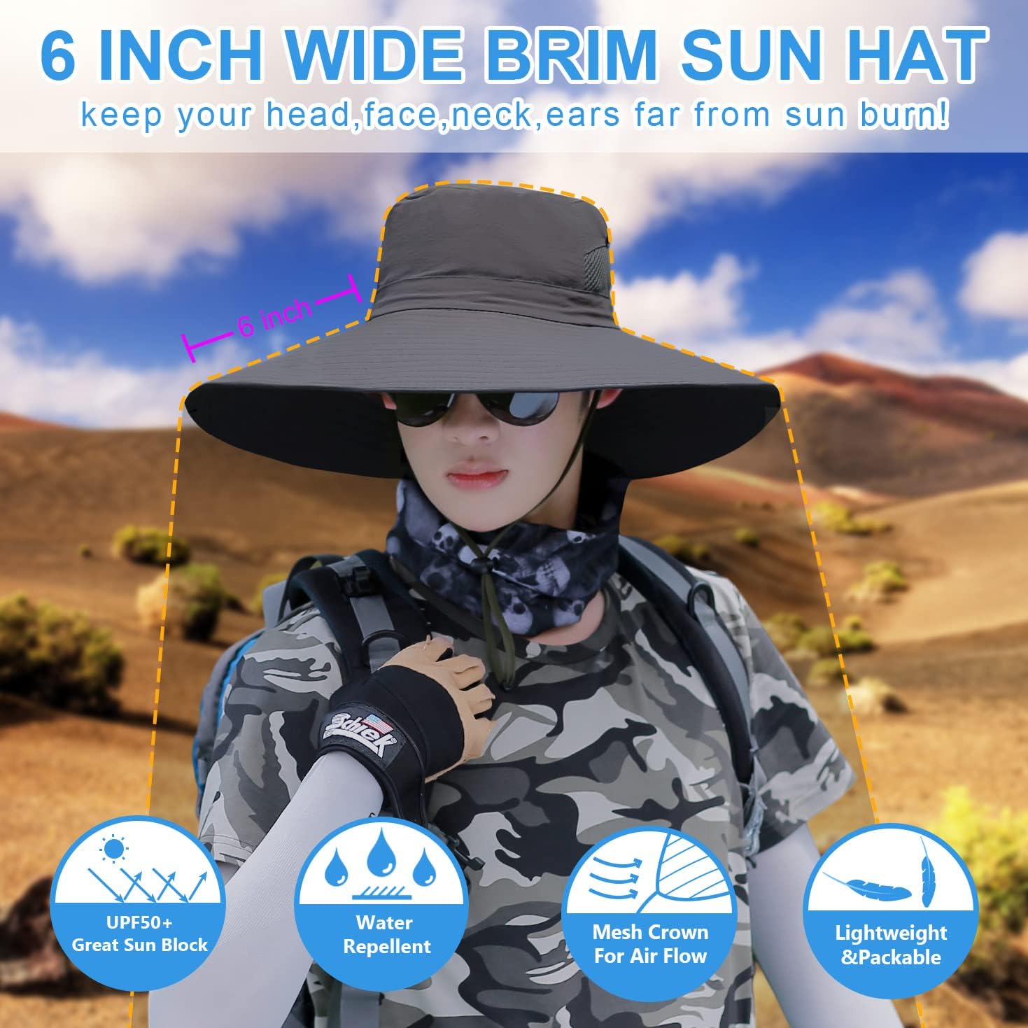 6" Wide Brim Sun Protection Hat Outdoor Unisex Bucket Hats for Hiking Beach Fishing Safari Garden Lawn Yard Work Kayaking - Image 5