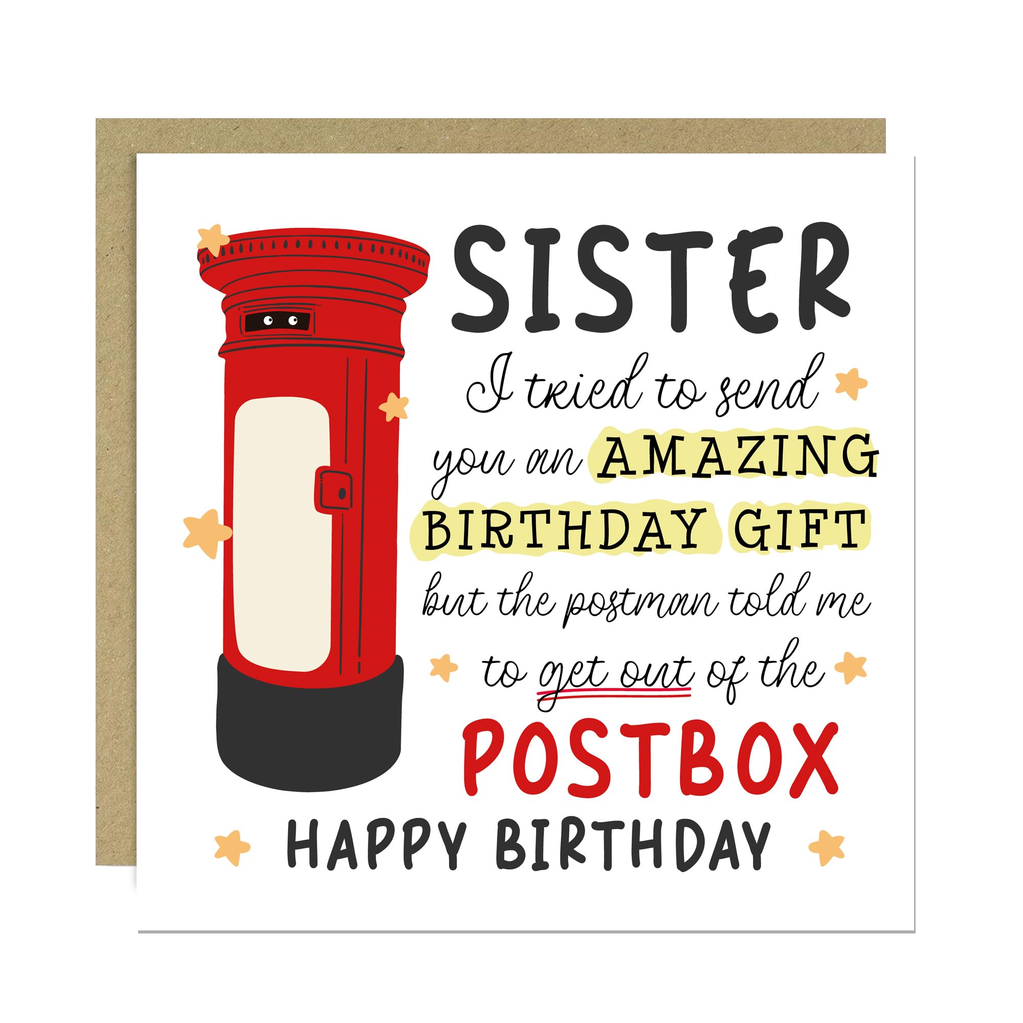 RED OCEAN Funny Birthday Card For Sister Novelty Birthday Card For Her Hilarious Cards From Brother Big Sister Sibling 145x145mm With Kraft Envelope