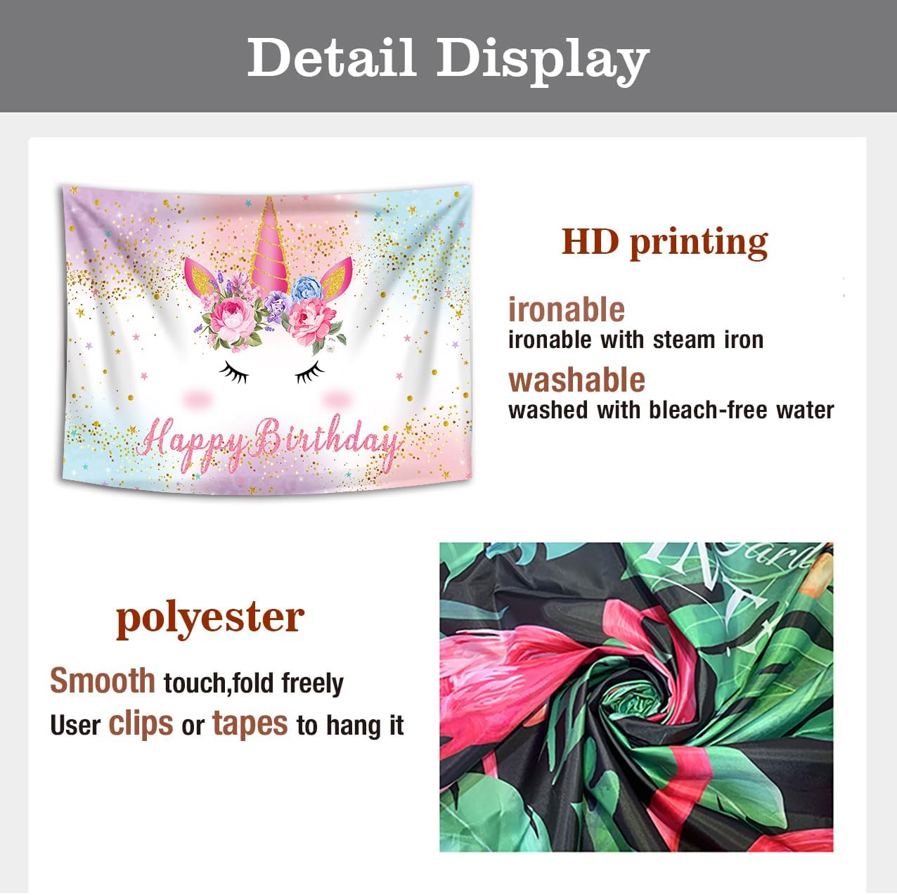 Unicorn Backdrop 5x3ft with Tablecloth 180x108cm for Girls Birthday Party Decoration Unicorn Watercolor Floral Glitter Stars Dots Backdrop Unicorn Theme Party Decoration Supplies Unicorn Tablecloth