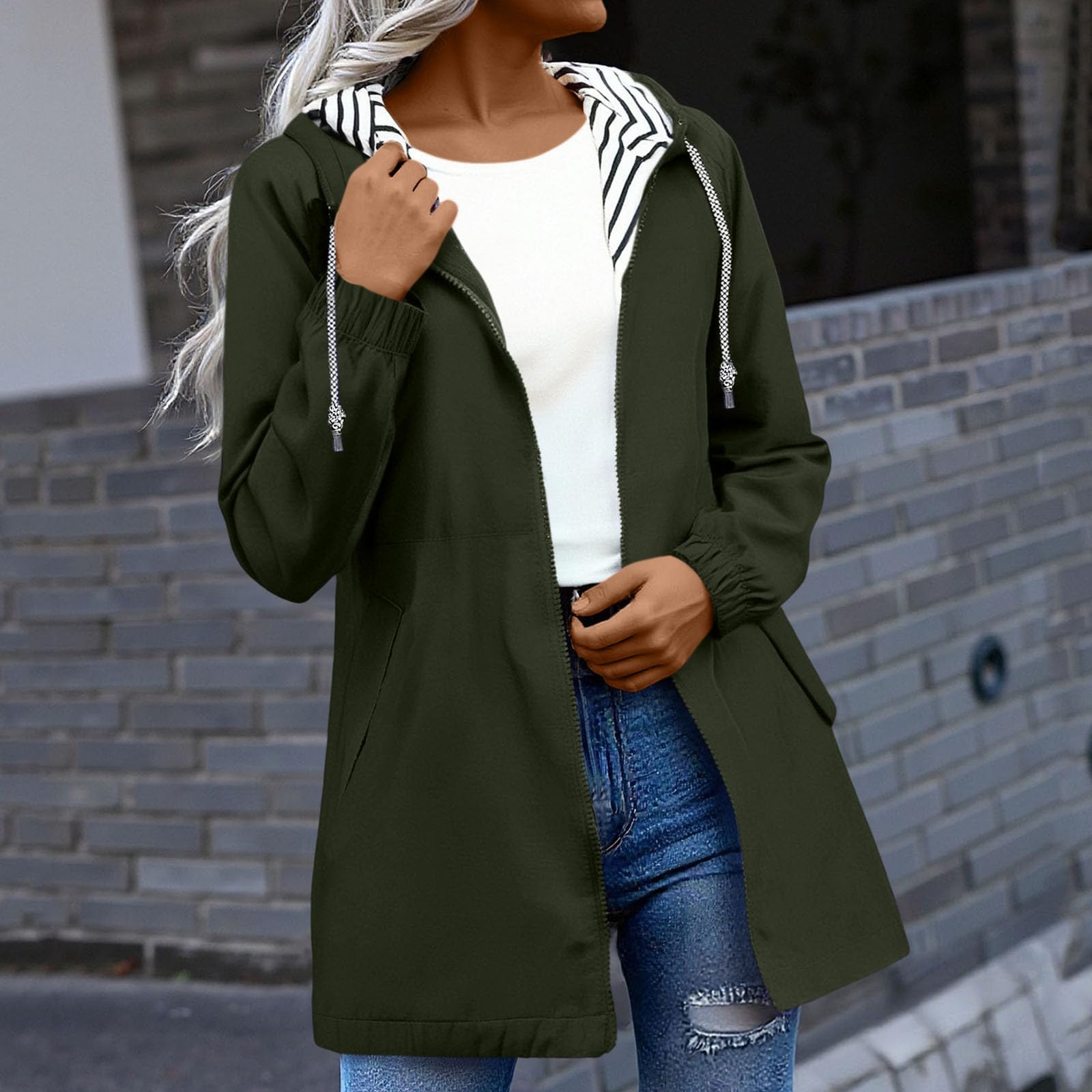 Generisch Damen Softshelljacke Wasserdicht Übergangsjacke Leichte Windbreaker Regenjacke mit Kapuze & Tragetasche Outdoor Jacke Windjacke Einfarbig Sportjacke Outdoorjacke Frauen Wanderjacke