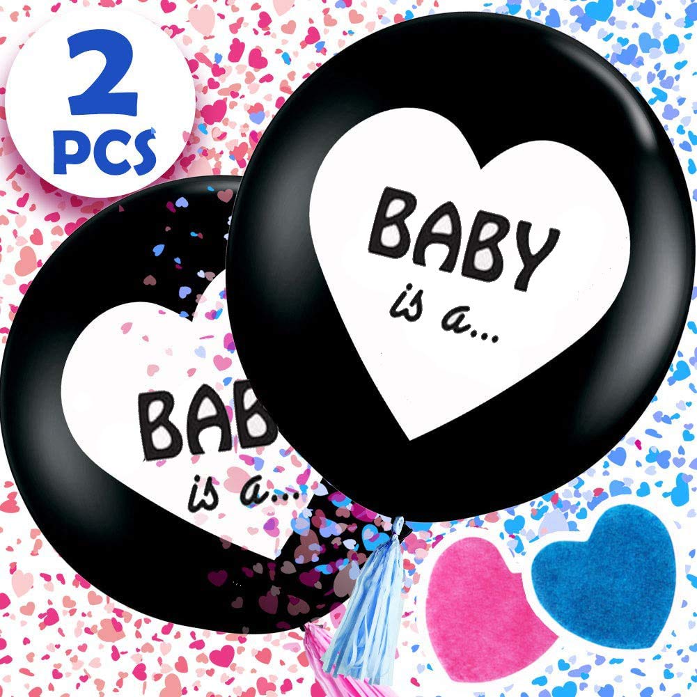 Jiahuade Boy or Girl Party Plates,Gender Reveal Balloons Boy or Girl,Gender Reveal Balloons with Confetti,Baby Gender Reveal Party Supplies Kit,Baby Shower Girl or Boy Balloon