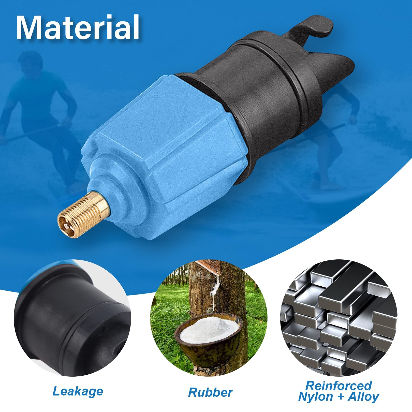 4 Nozzle Sup Pump Adaptor Kit - Air Pump Converter for Boat Air Valve Kayak, Paddle Board, Inflatable Bed, Boat, Dinghy, Yacht - BLUE - Image 4