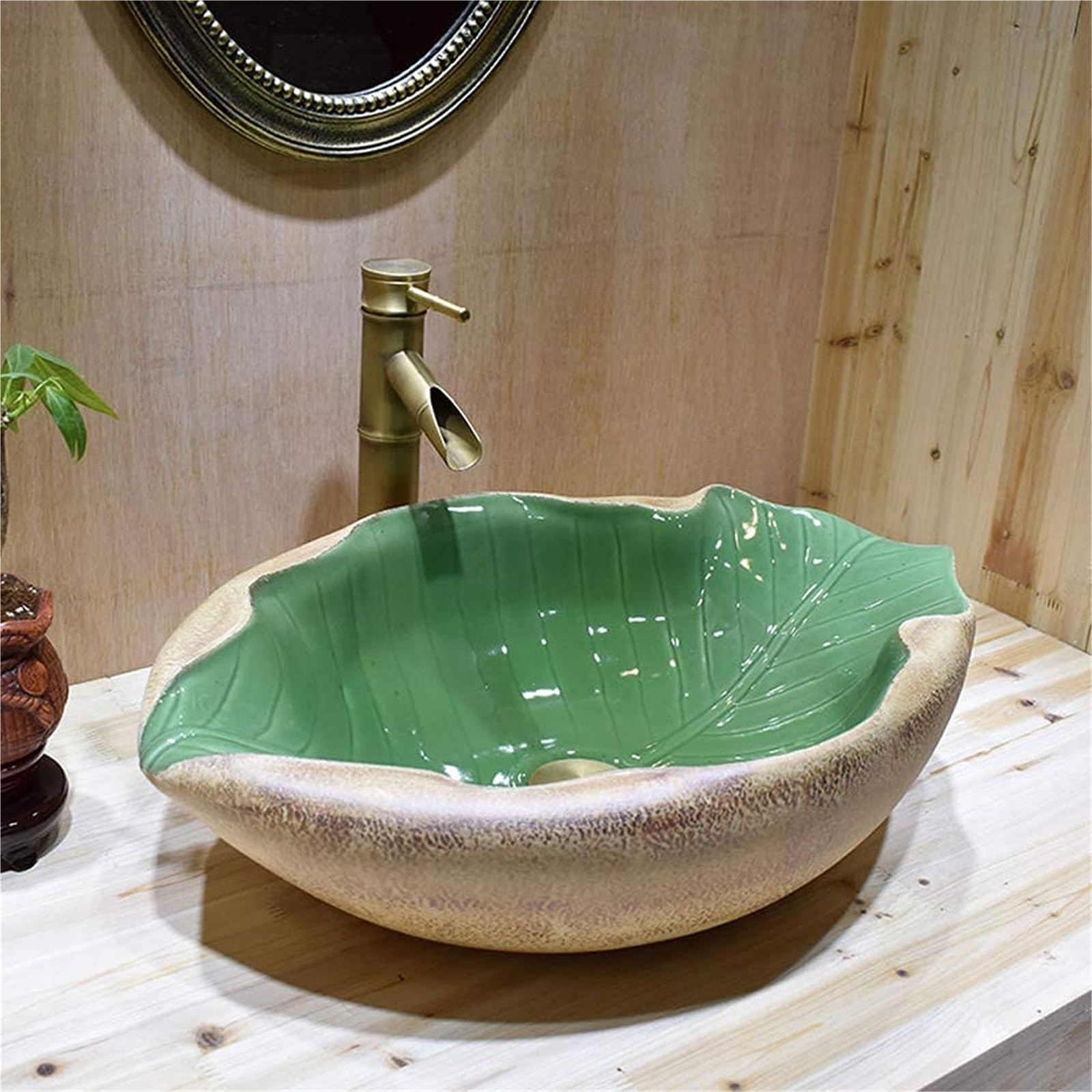 ASerZenith Bathroom Vessel Sink Ceramic Bathroom Sink Artistic Vessel Sink Bathroom Ceramics Vanity Bowl Non Overflow Drain For Bathroom Restroom Airport Office Hotel(Green)