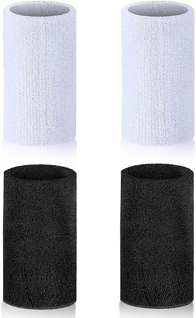 4 PCS/2 Pairs Sports Wristbands, Elastic Cotton Athletic Sweatbands Breathable Cloth Wrist SweatBands for Men and Women Reusable Wristbands for Gym Sports Tennis Running Exercise Basketball