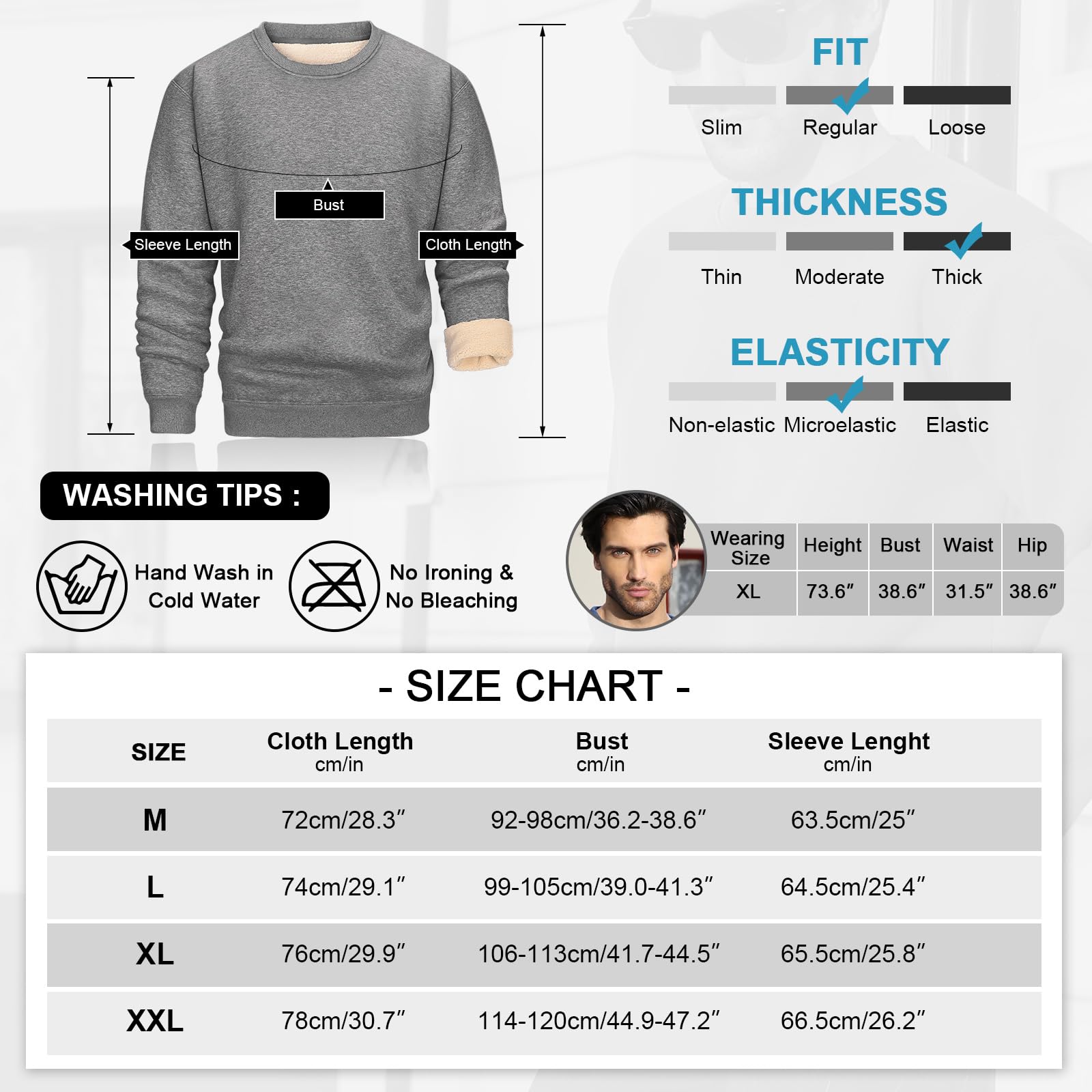 Svanco Felpa in Pile Invernale Uomo Felpa Termica Senza Cappuccio Maglia Collo Rotondo Pesante Pullover Caldo da Lavoro Casual