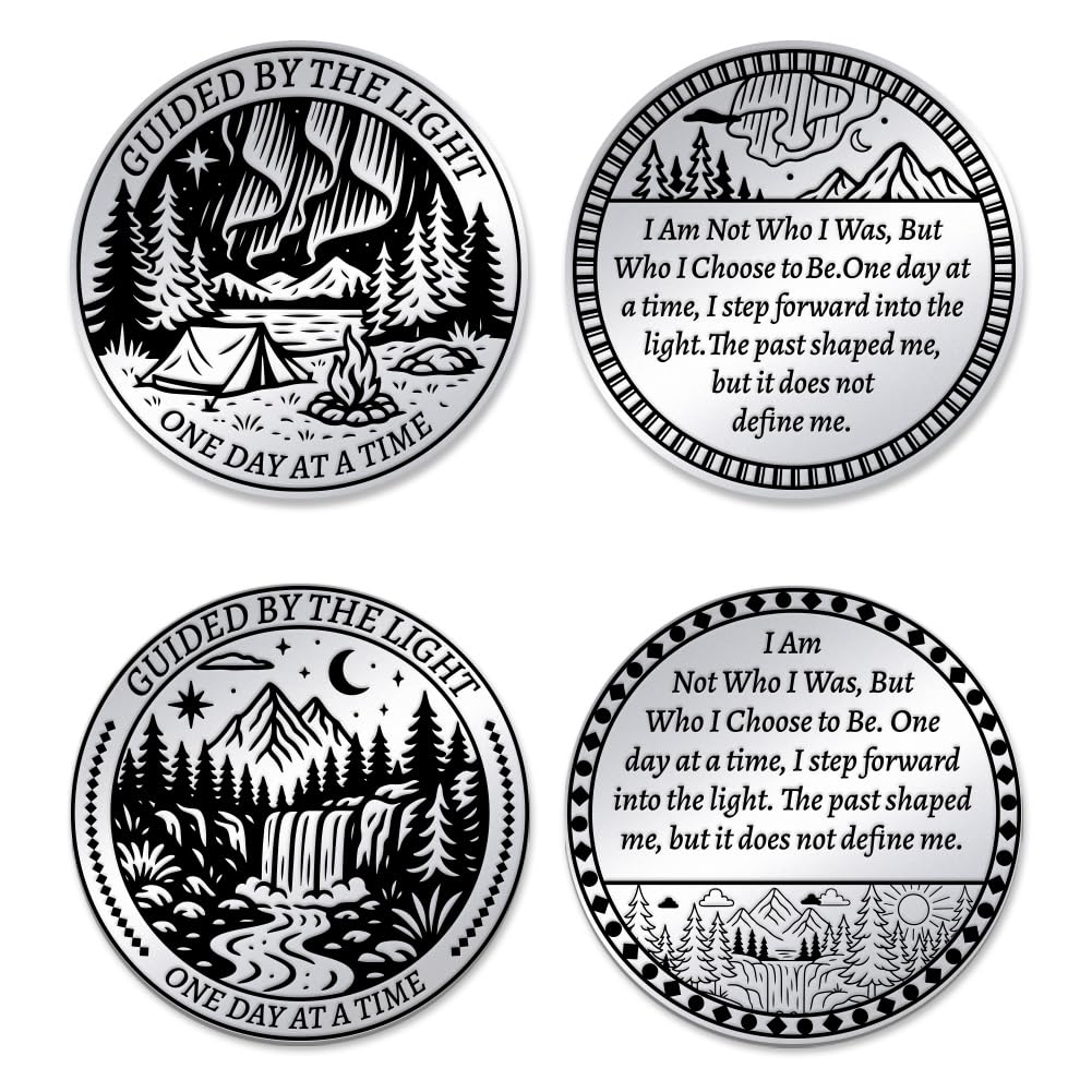 UNICRAFTALE 2Pcs Aurora Camping Coins Forest Waterfall Coins Stainless Steel Word Coin Decision Maker Commemorative Coin with Paper Box for Women Men Commemorative Gifts