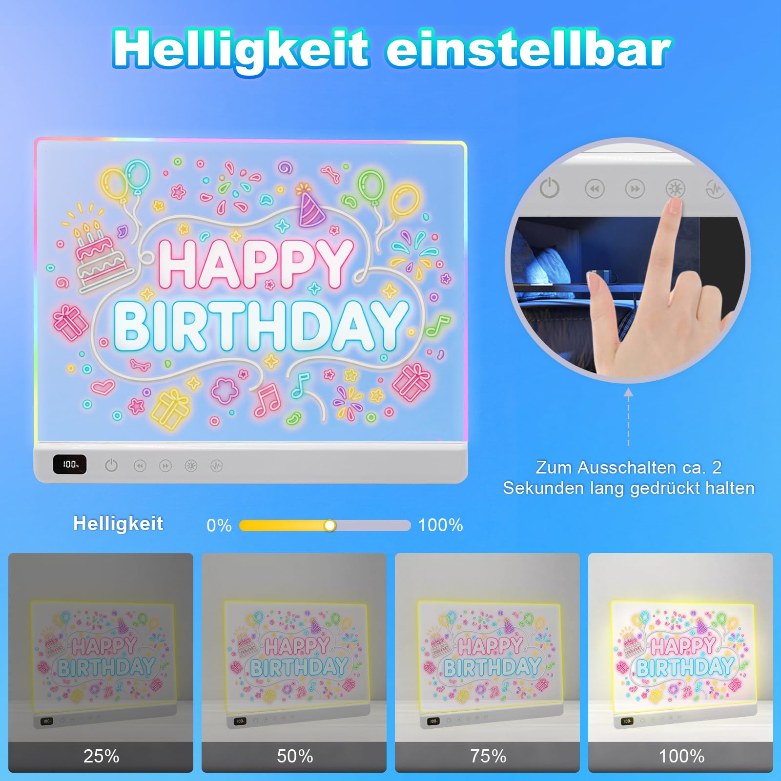 LED Zeichenbrett Kinder, Wiederaufladbare Leuchttafel mit 13 Lichtmodi, Kreatives Lernspielzeug für Mädchen Jungen 4-8 Jahre, 35 x 25 cm LED Maltafel mit Klappständer & Neon Stiften