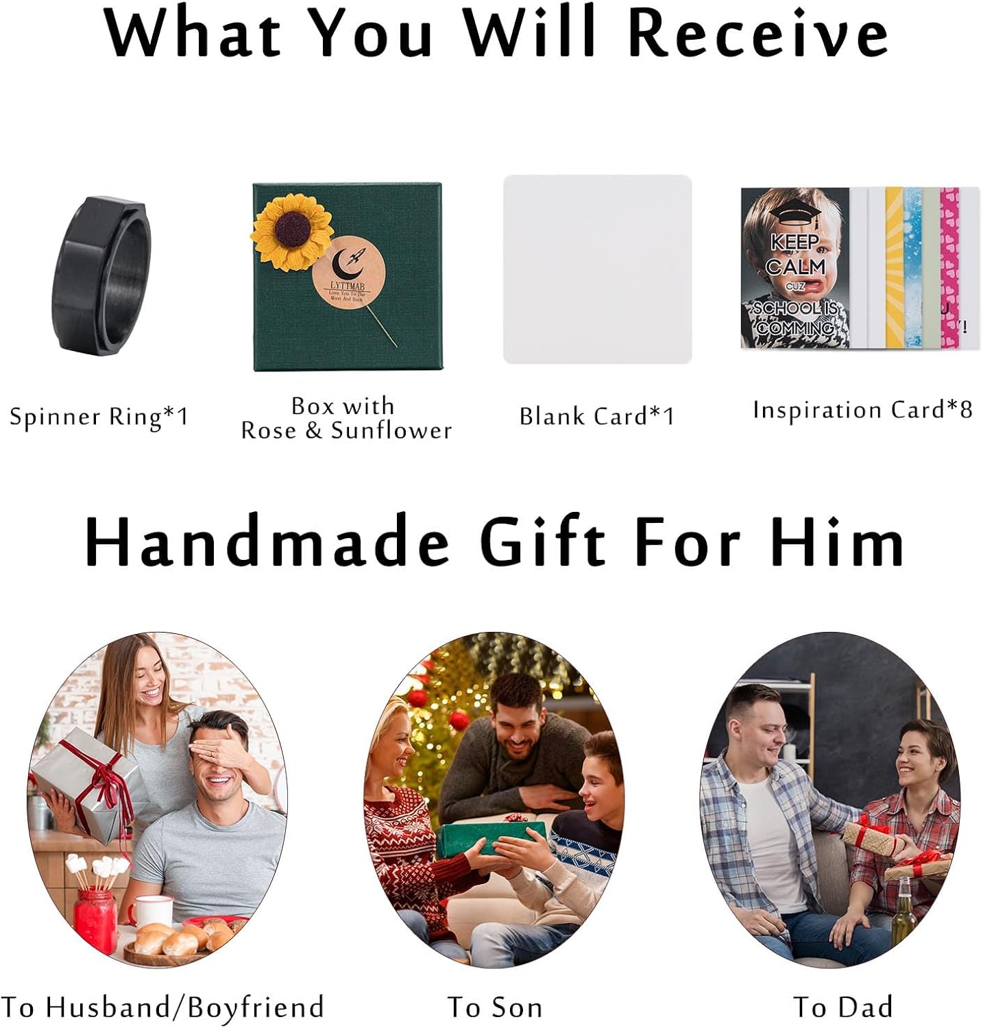 Miniatura 6 de LYTTMAB Anillo de ansiedad para hombre, de acero inoxidable, escamas de serpiente, anillos giratorios, anillo giratorio para ansiedad, anillo negro