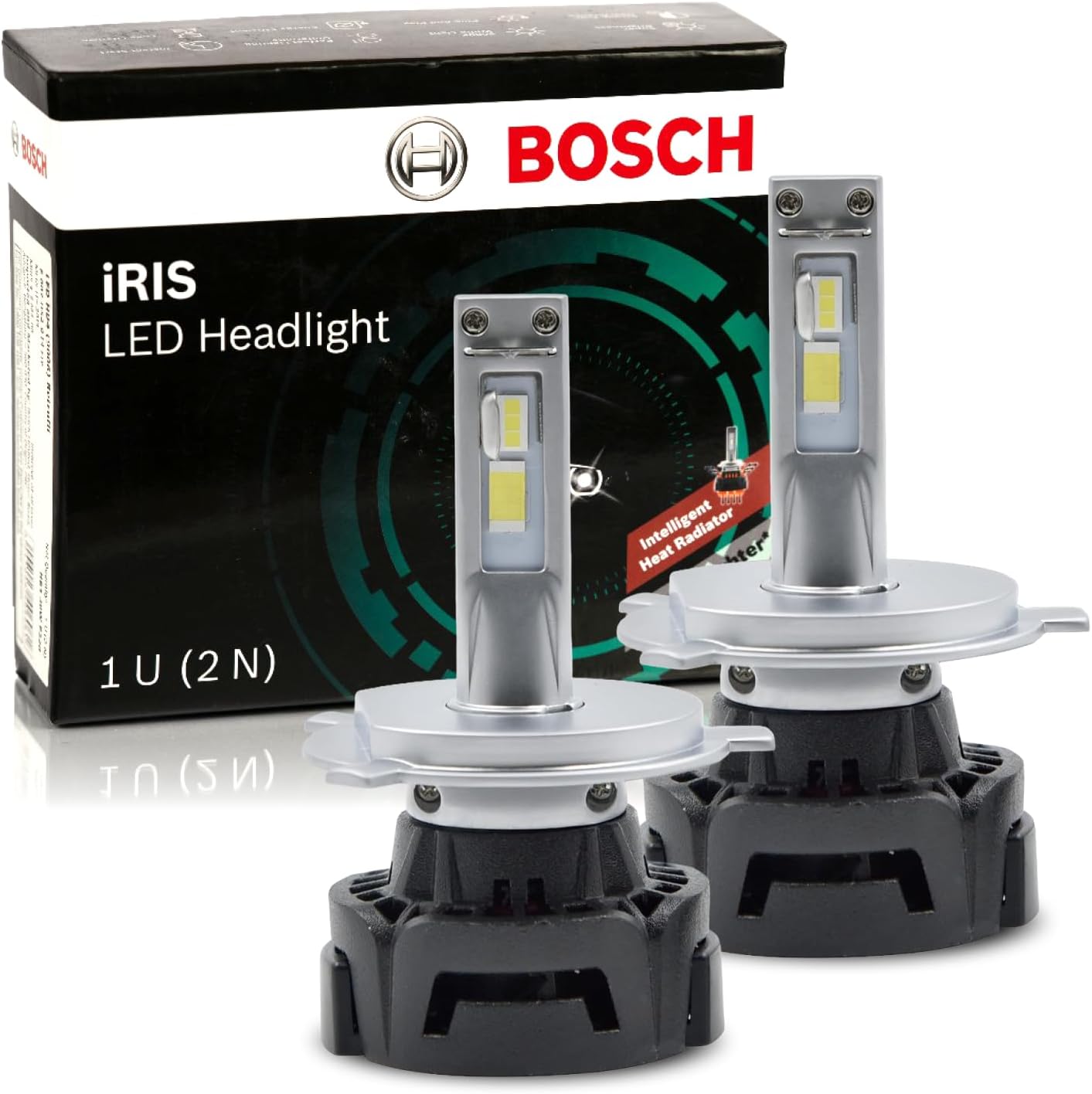 - Bosch iRIS H4 LED Headlight Bulbs F002H52010FT9 for Passenger Cars, Set of 2 Plug & Play LED Lights with Long-lasting, Ultra-bright, White Light