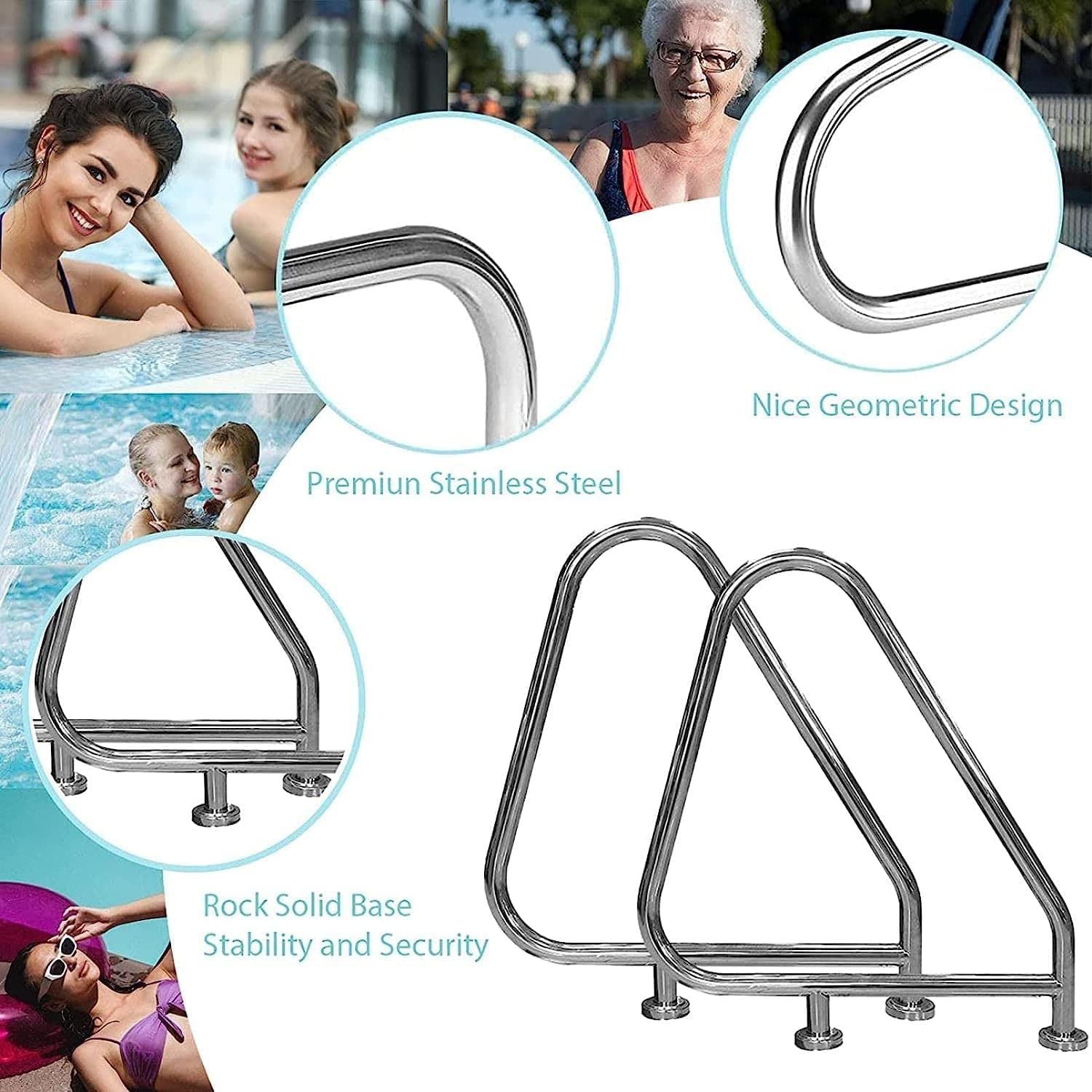 Pasamanos Resistentes de Seguridad para Piscina Pasamanos de Piscina Pasamanos de riel de Agarre de Piscina Fácil de Instalar Parachoques de rampa Soporte de Entrada de Piscina Pas