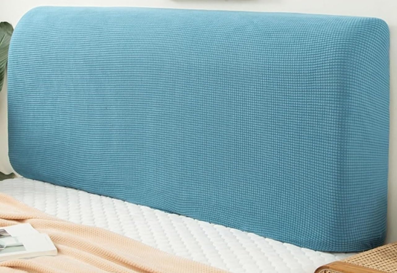 Bedside Headboard-Cover, Velvet Dustproof Bed Headboards Slipcover Modern Elastic Bedspread For Single Double King Bed Head Back Protector (Color: Light Blue, Size: 140cm)